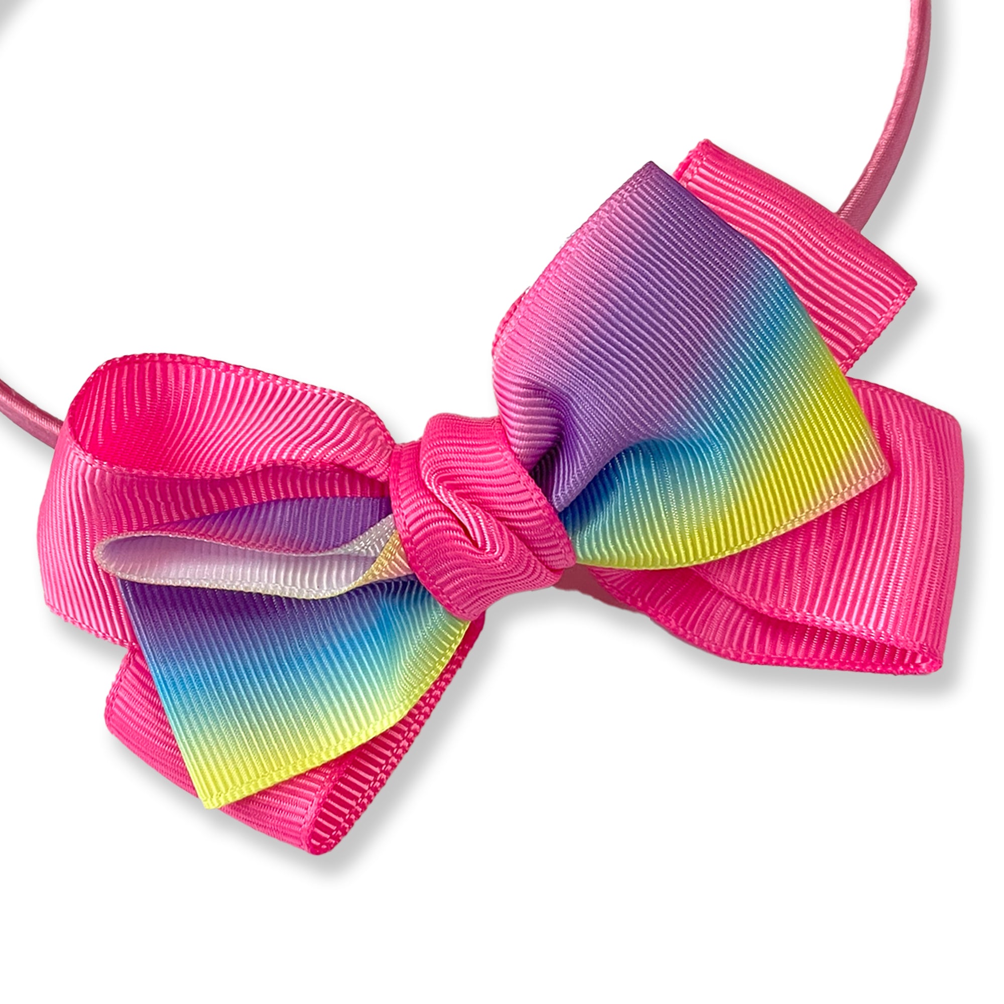 Hot Pink Hairband with Rainbow Ribbon Bow