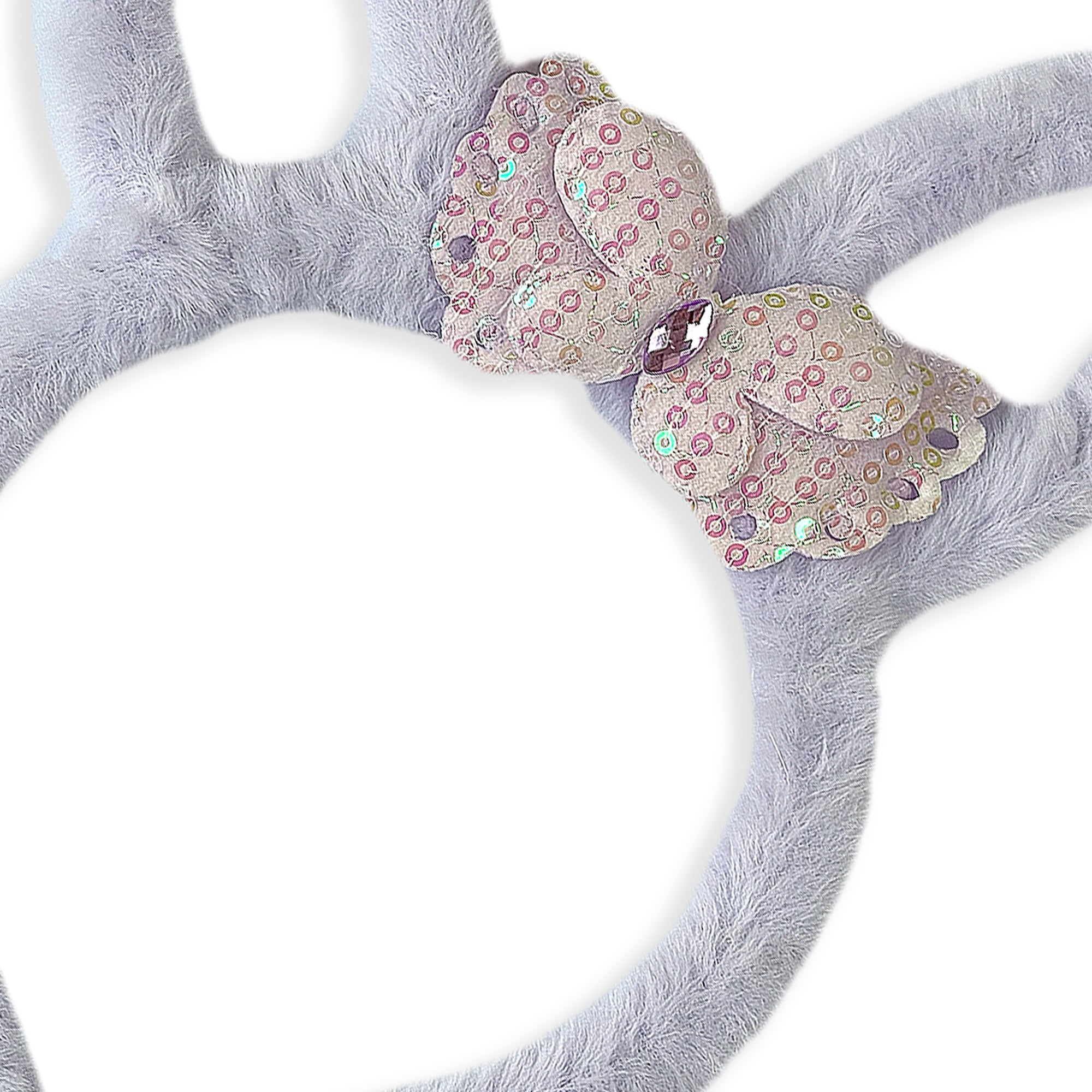 Plush white Bunny Ears Hairband with Floral Bow