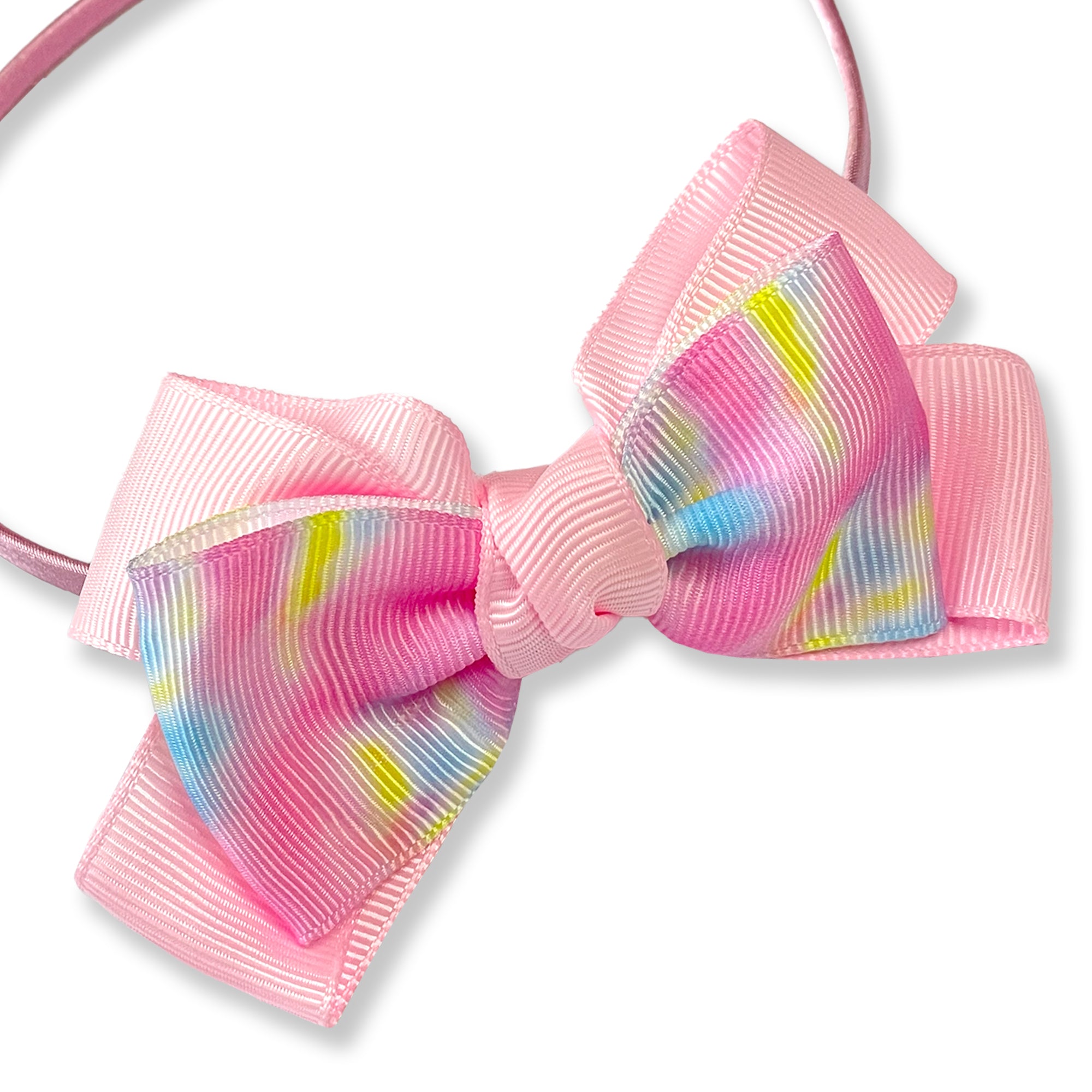 Light Pink Hairband with Pastel Tie-Dye Ribbon Bow