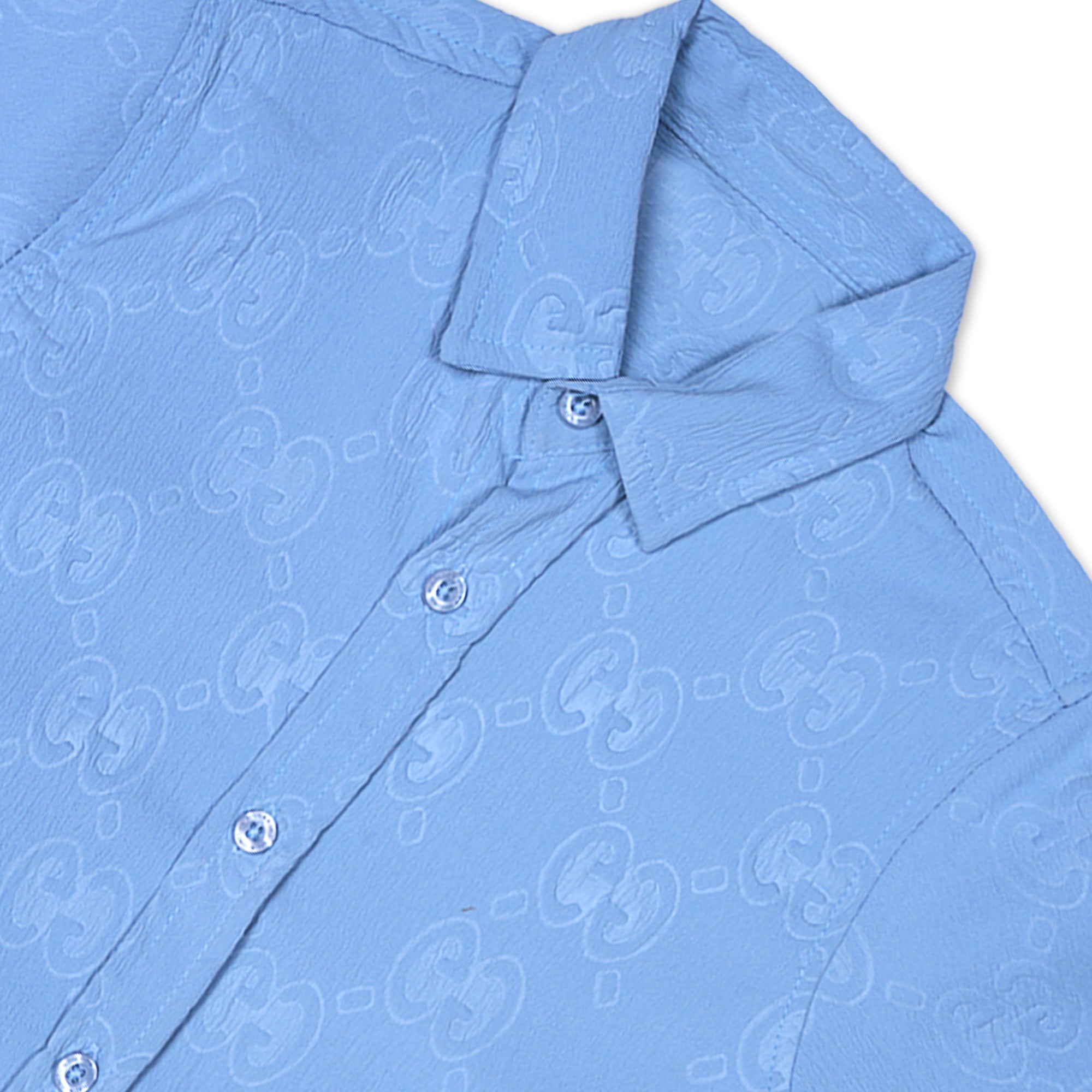 Boys' Light Blue Patterned Short Sleeve Shirt