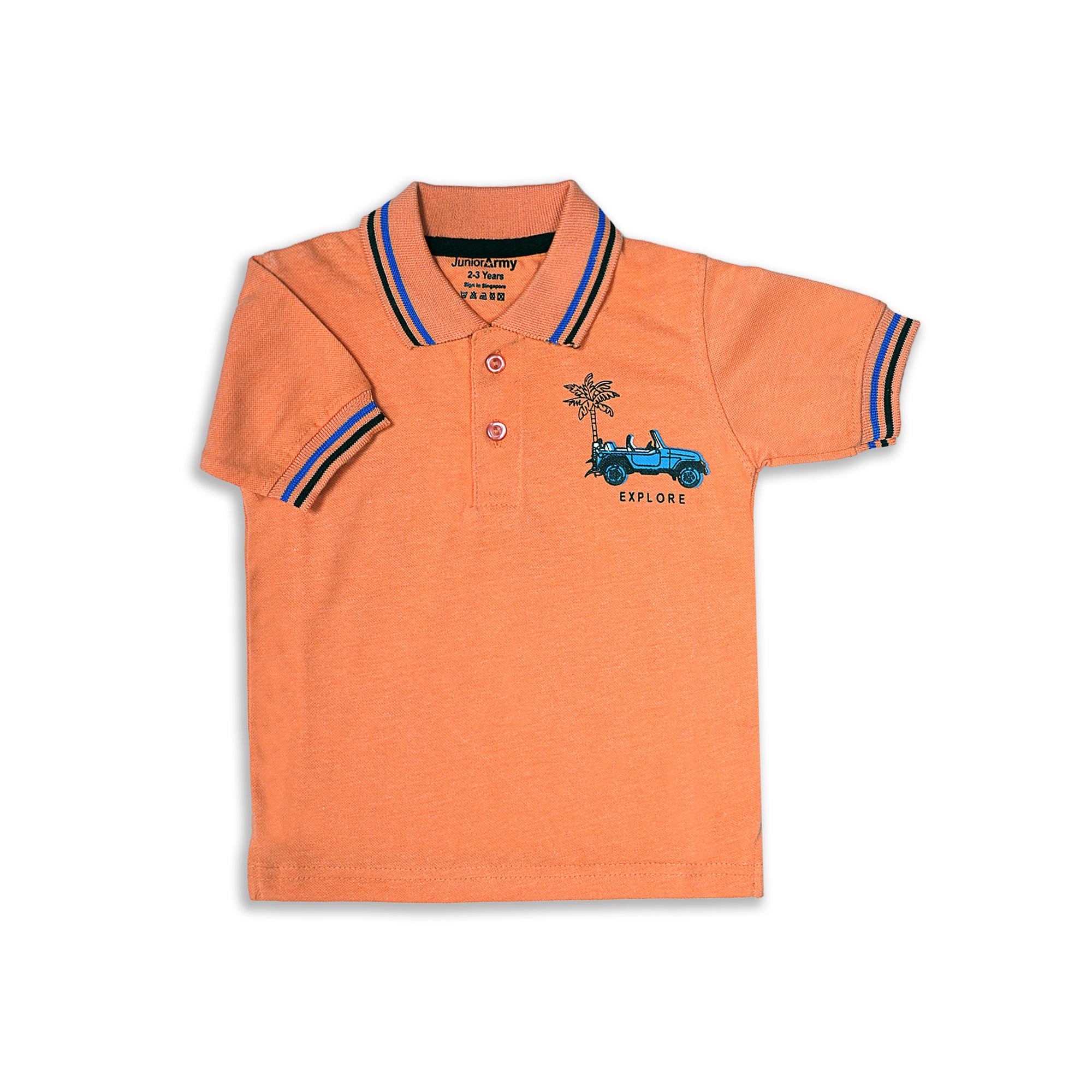 JuniorArm Boys' Orange "Explore" Jeep Graphic Polo