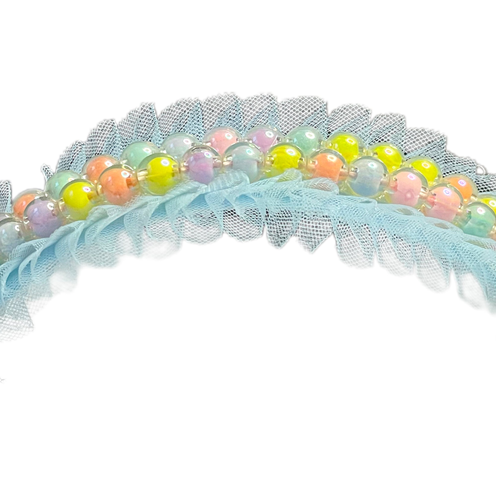 Light Blue Pearl and Tulle Hairband with Bows