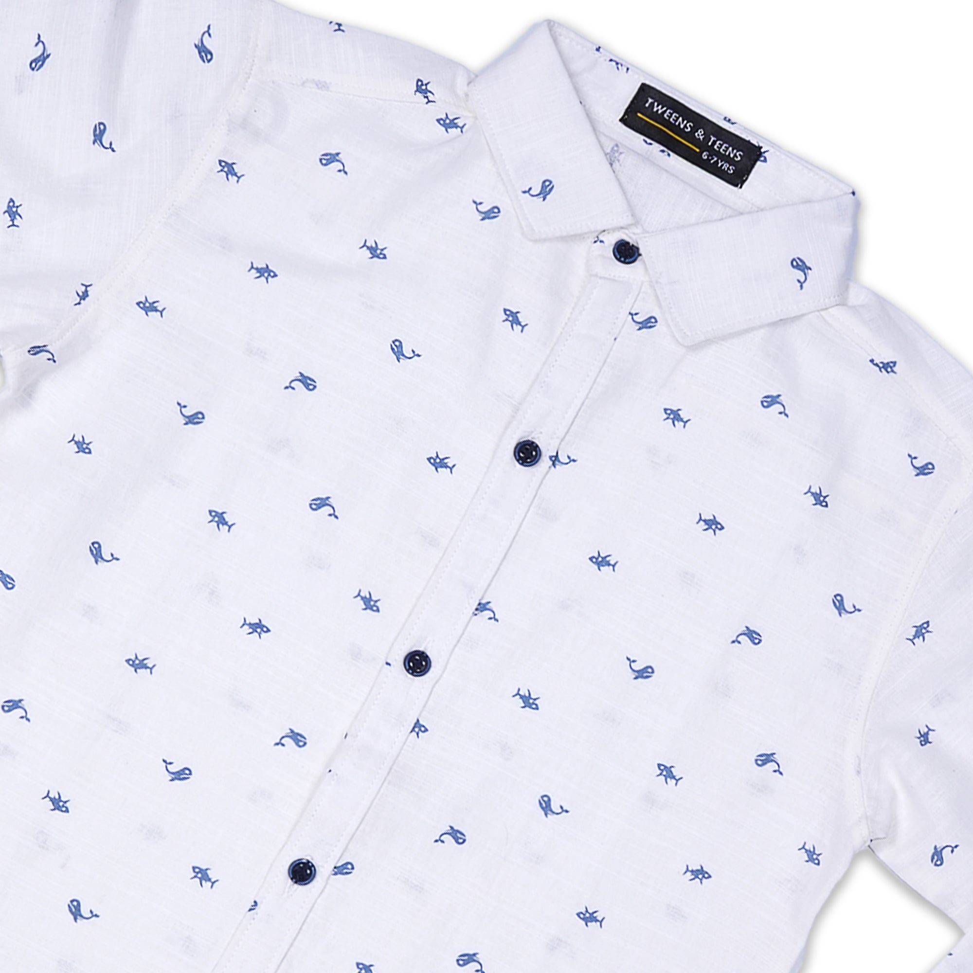 Boys' White Printed Long Sleeve Shirt