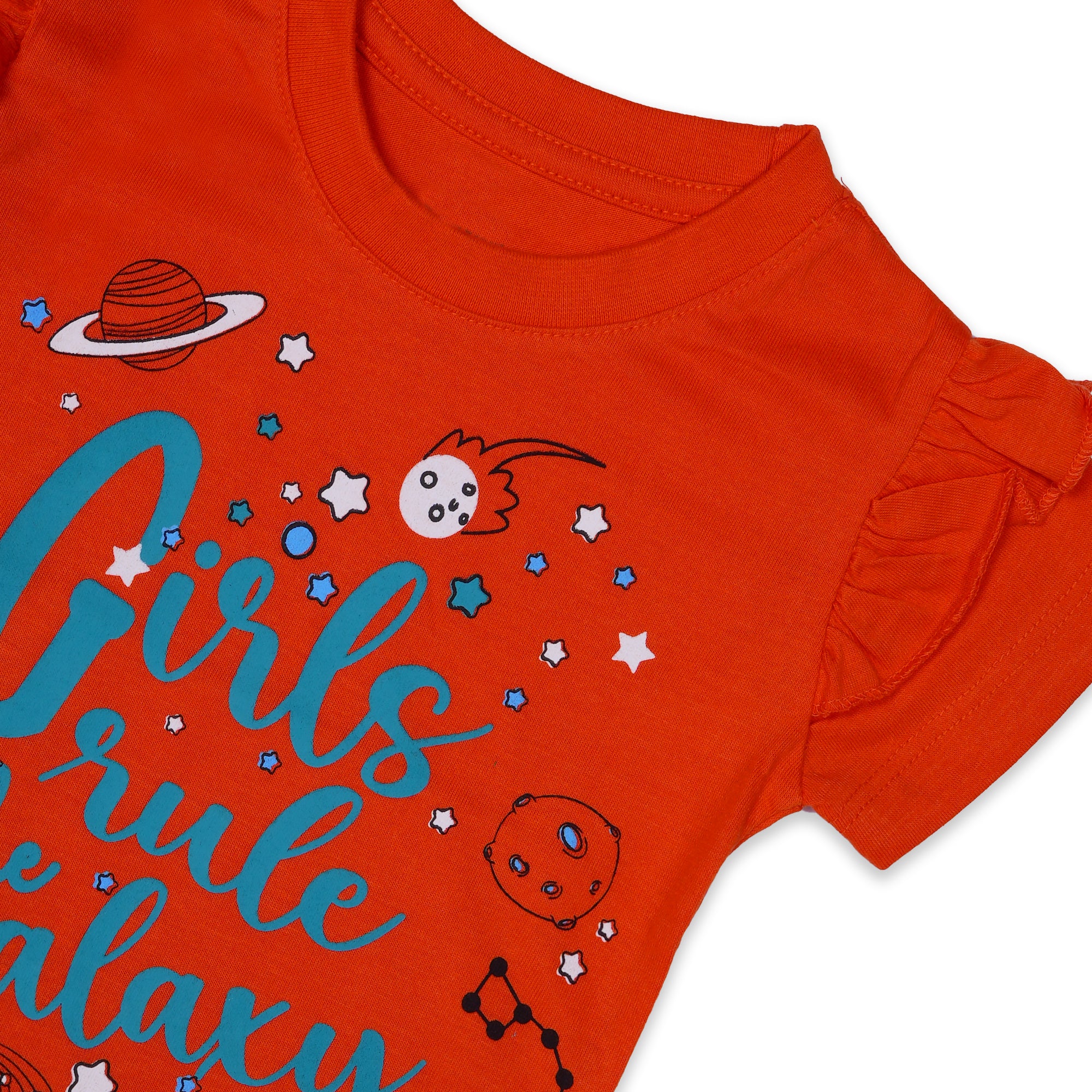 Kjunction Girls' Orange "Girls Rule the Galaxy" Graphic T-Shirt