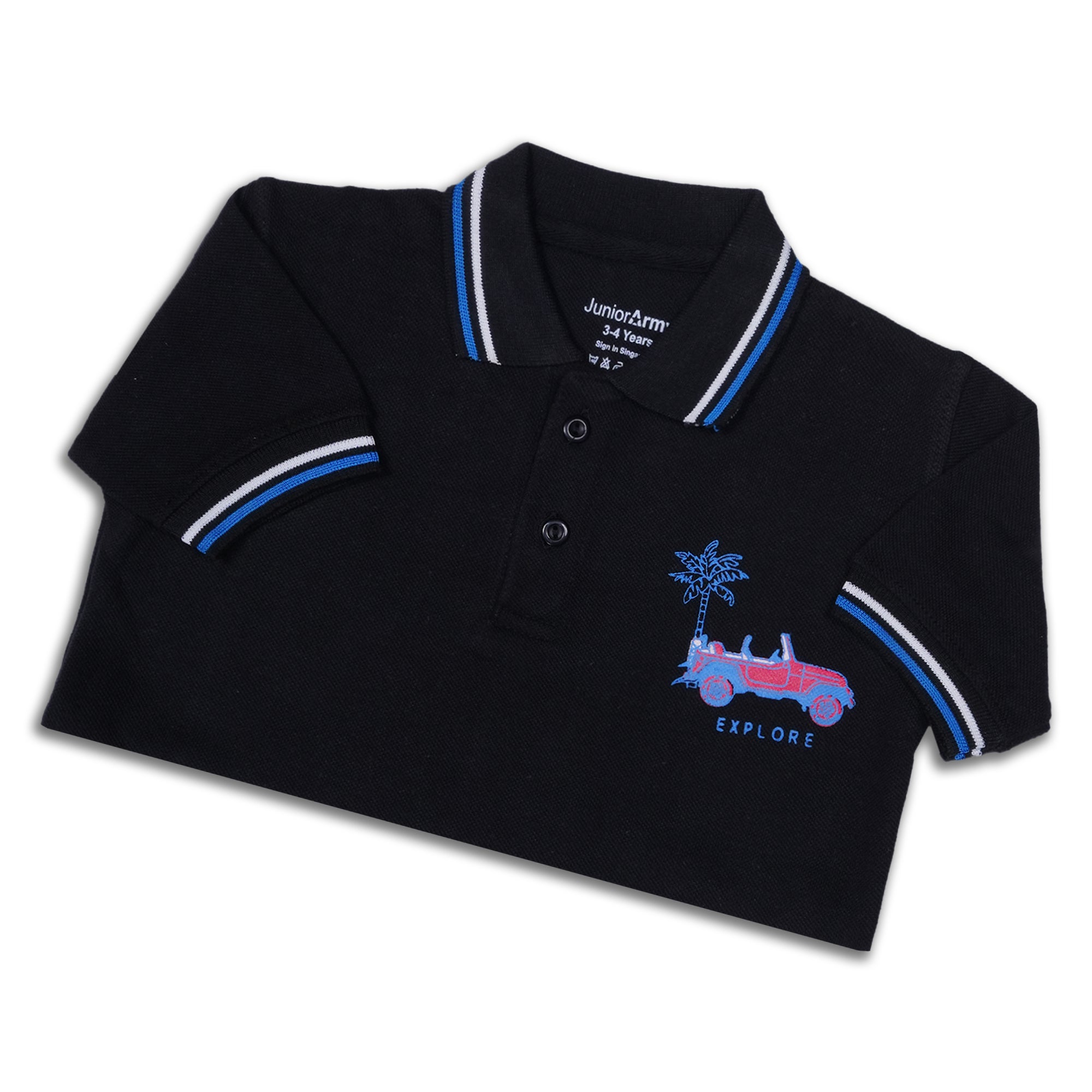 Boys' Black "Explore" Adventure Graphic Polo Shirt