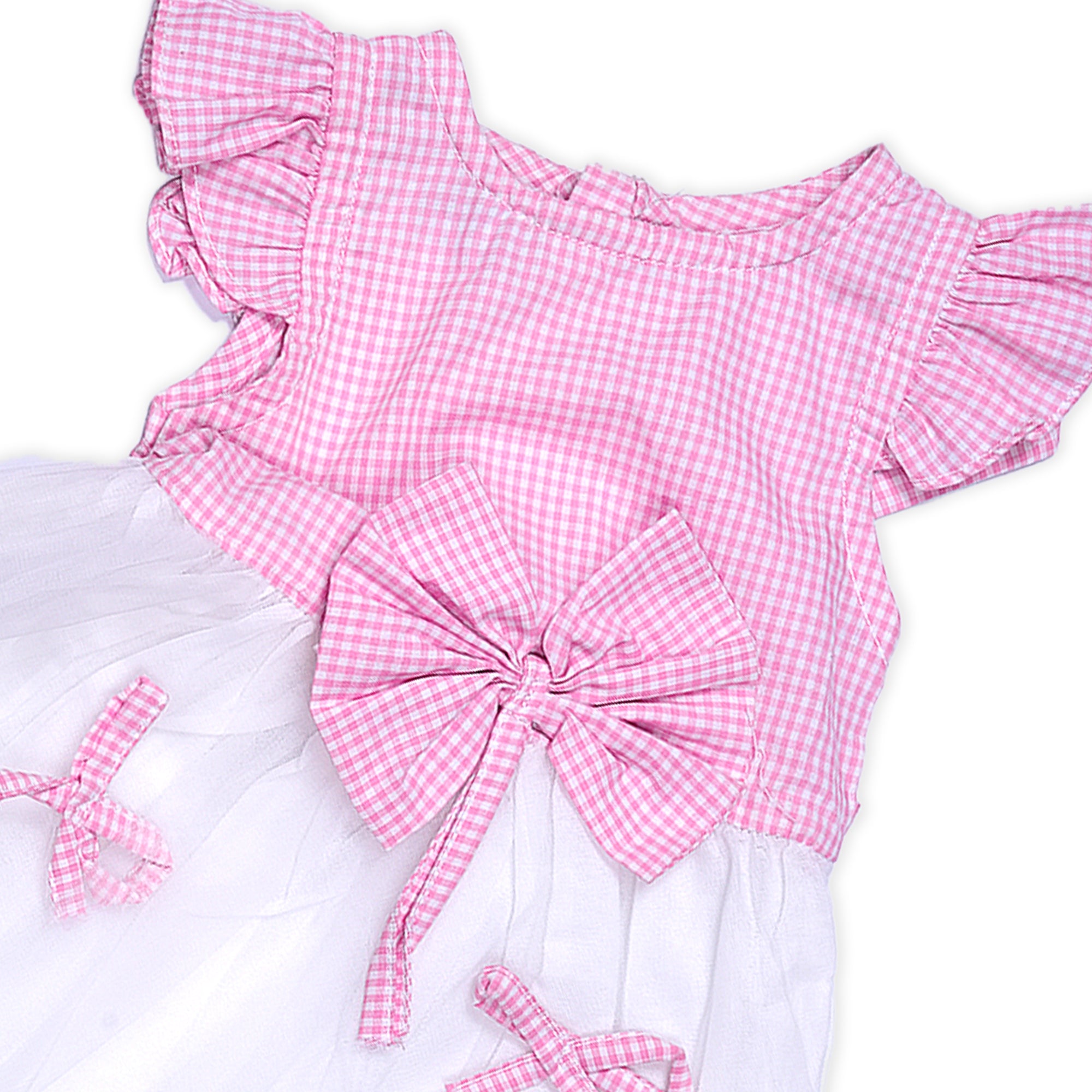 Sweet Gingham Dreams: Adorable Baby Girl Dress with Ruffled Sleeves and Bow Accents