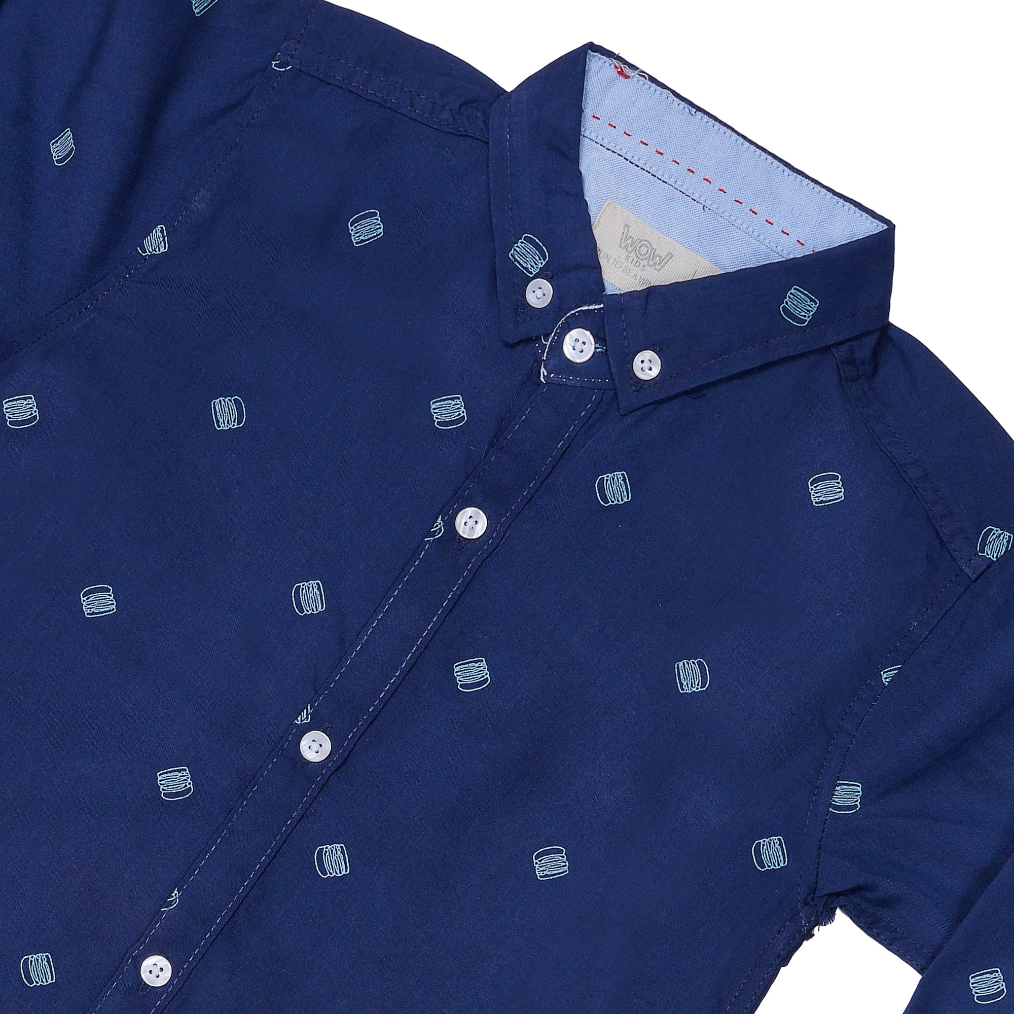 Boys' Navy Blue Printed Long Sleeve Shirt