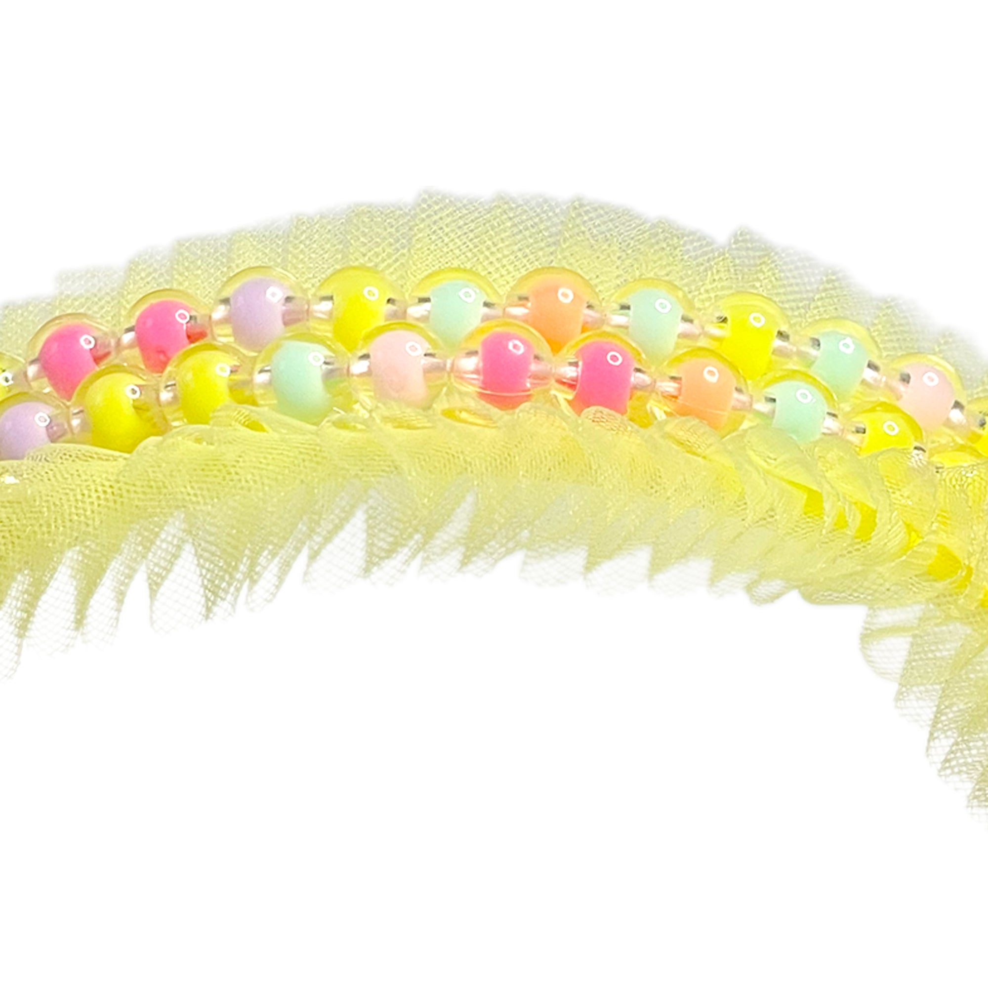 Yellow Pearl and Tulle Hairband with Bows