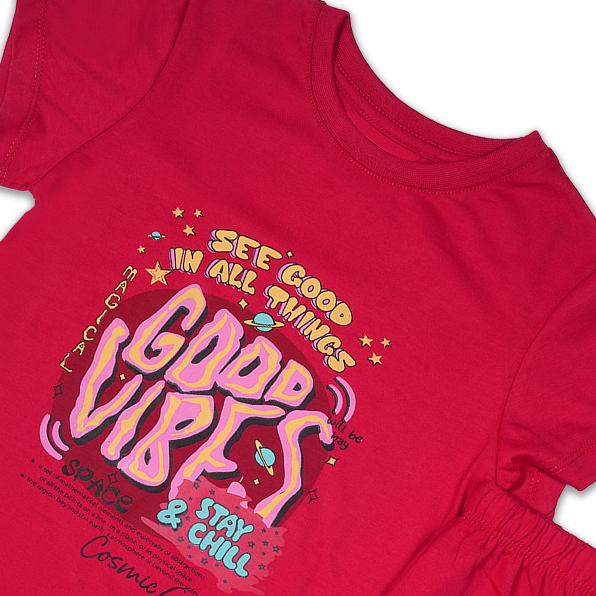 "Good Vibes" Red Pajama Set with Graphic Print