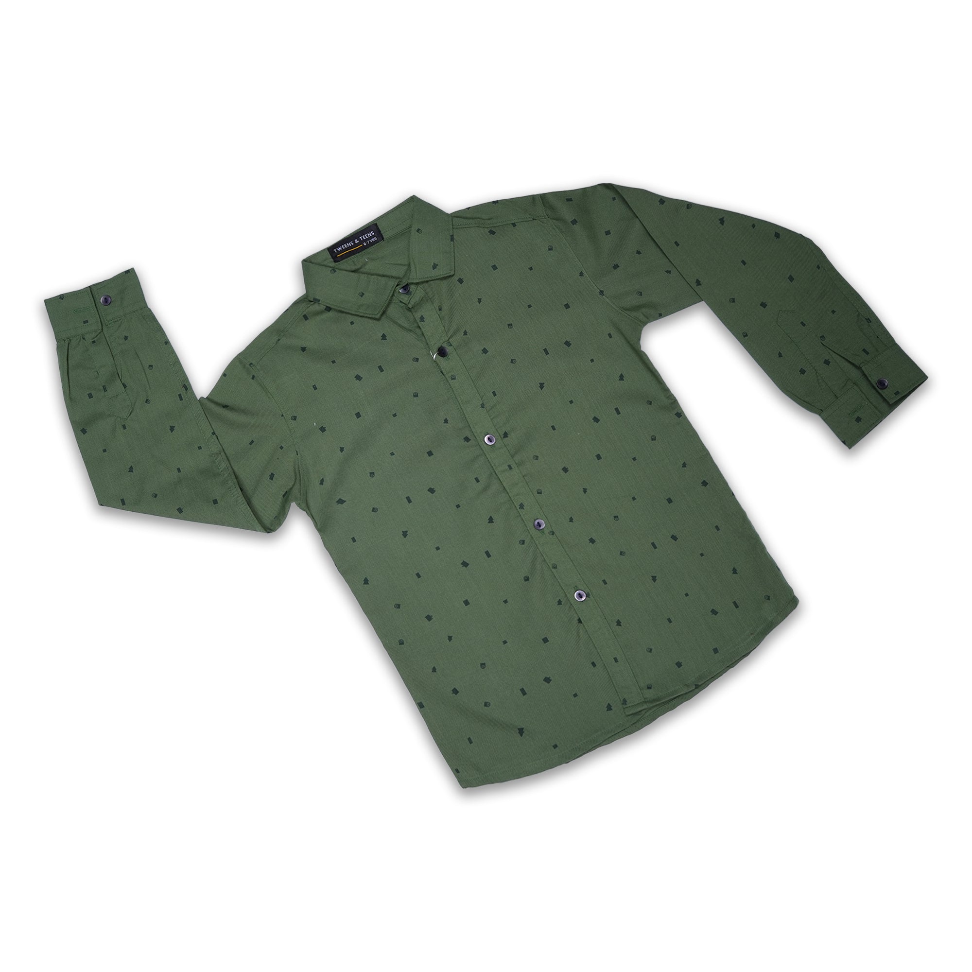 Boys' Green Printed Long Sleeve Shirt
