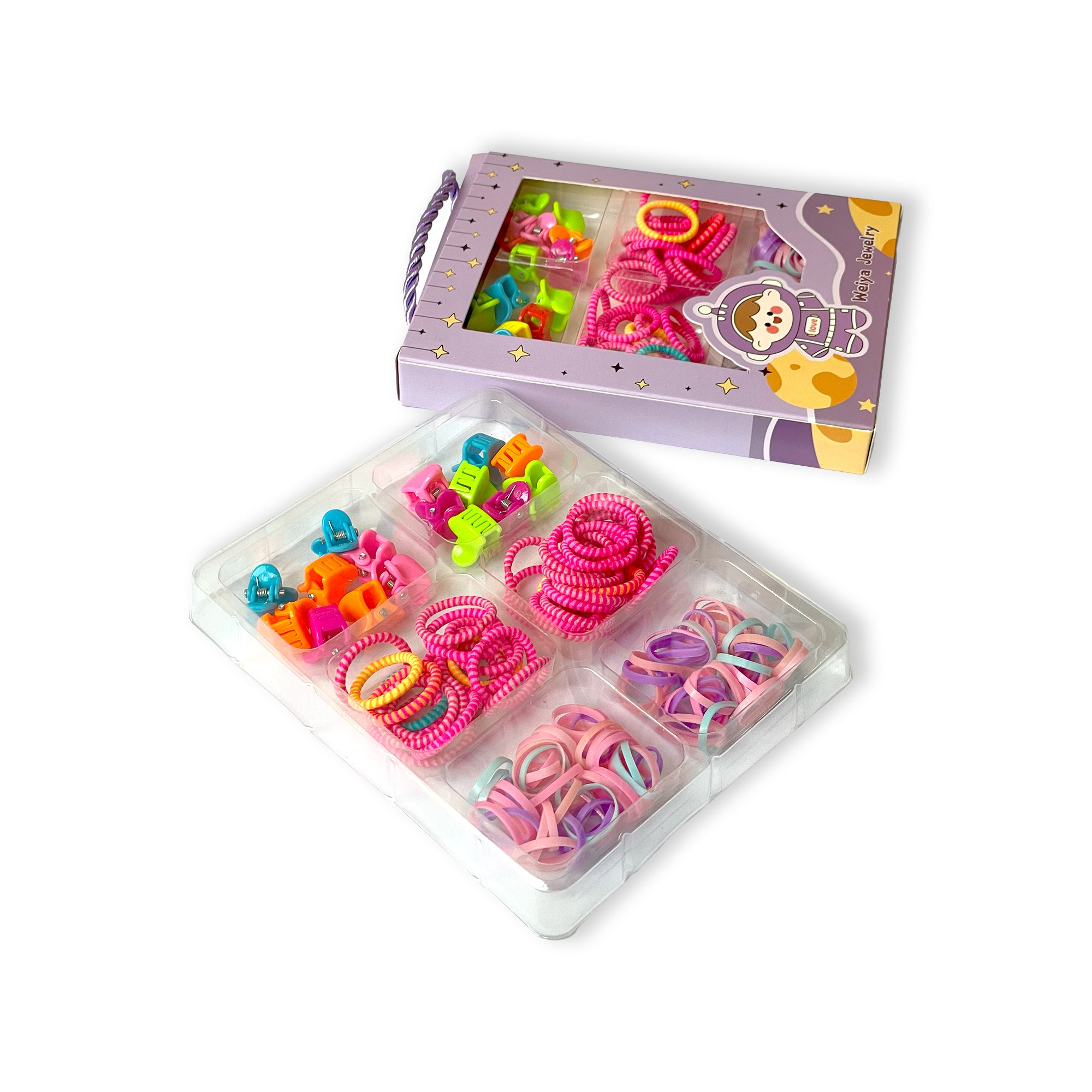 Colorful Hair Accessory Kit for Children in Purple Star Box