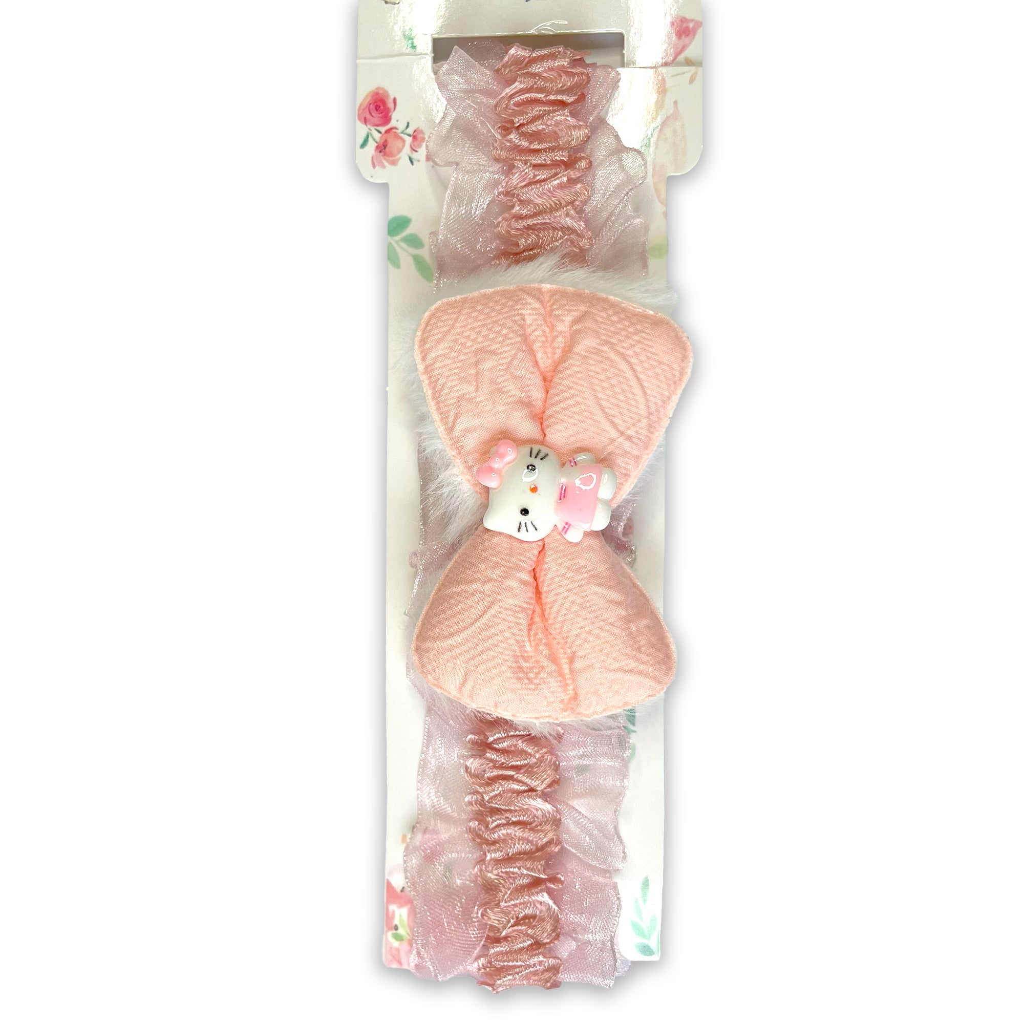 Light Pink Baby Headband with Bow, Ruffles, and Animal Detail