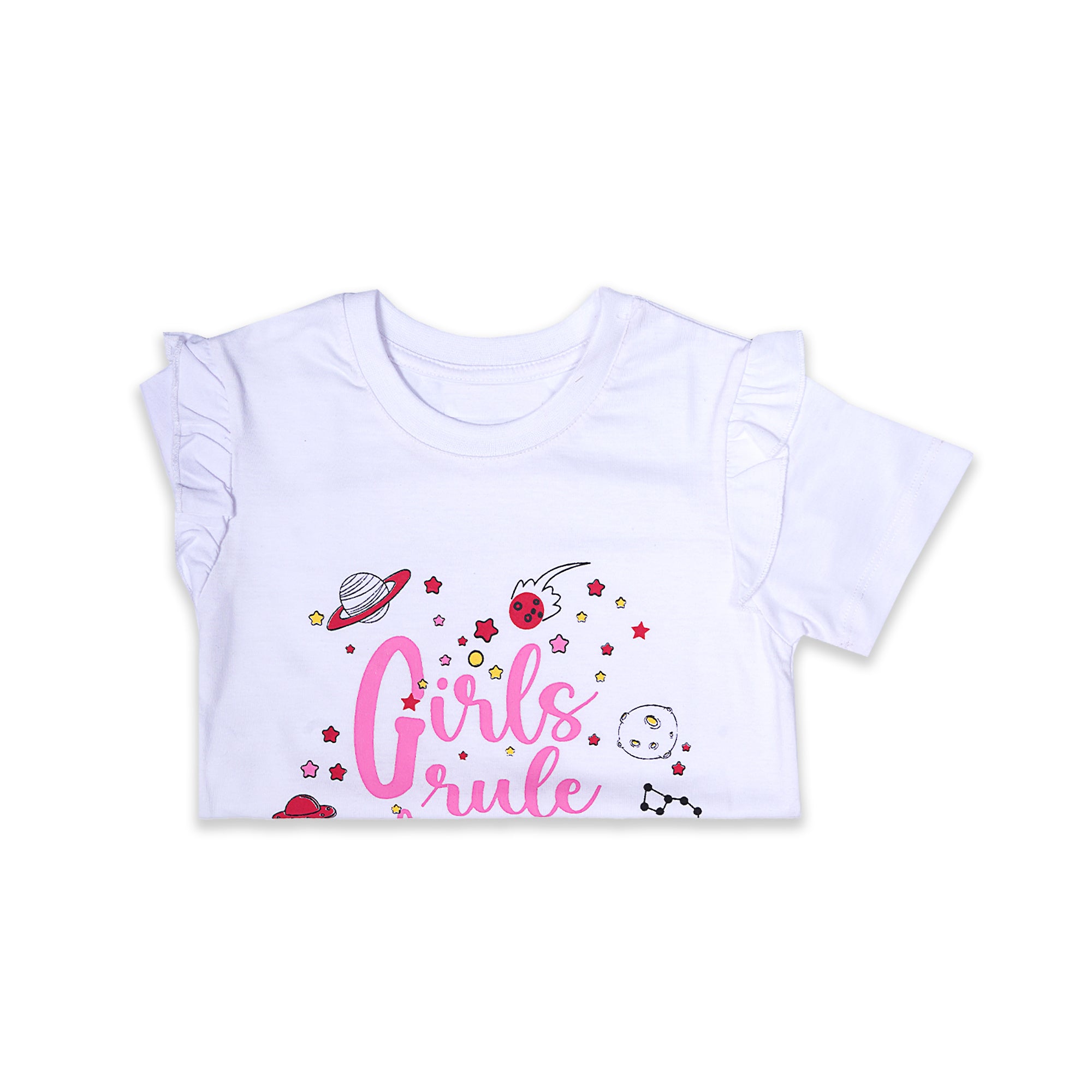 Kjunction Girls' White "Girls Rule the Galaxy" Graphic T-Shirt