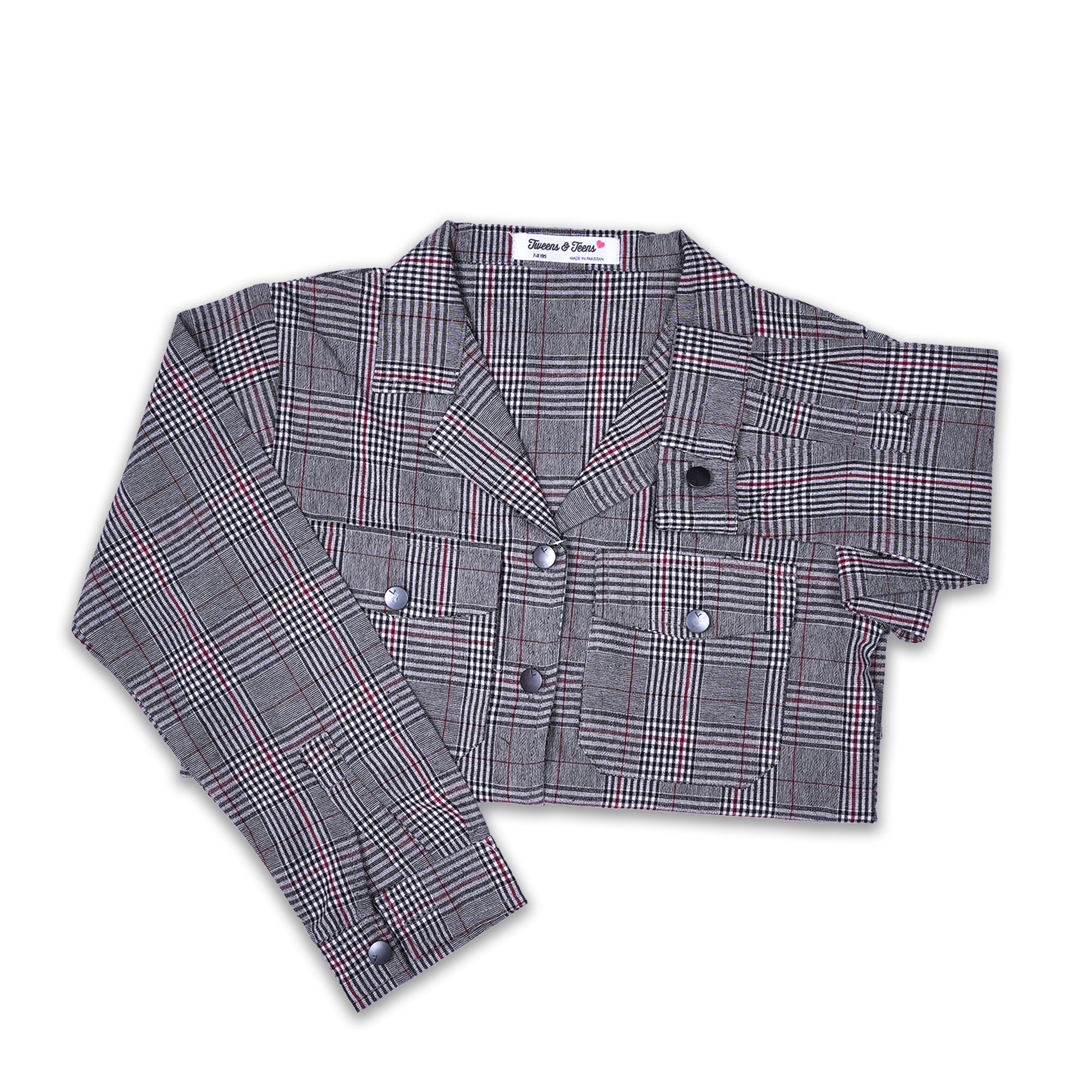 Grey Plaid Button-Down Shirt with Chest Pockets