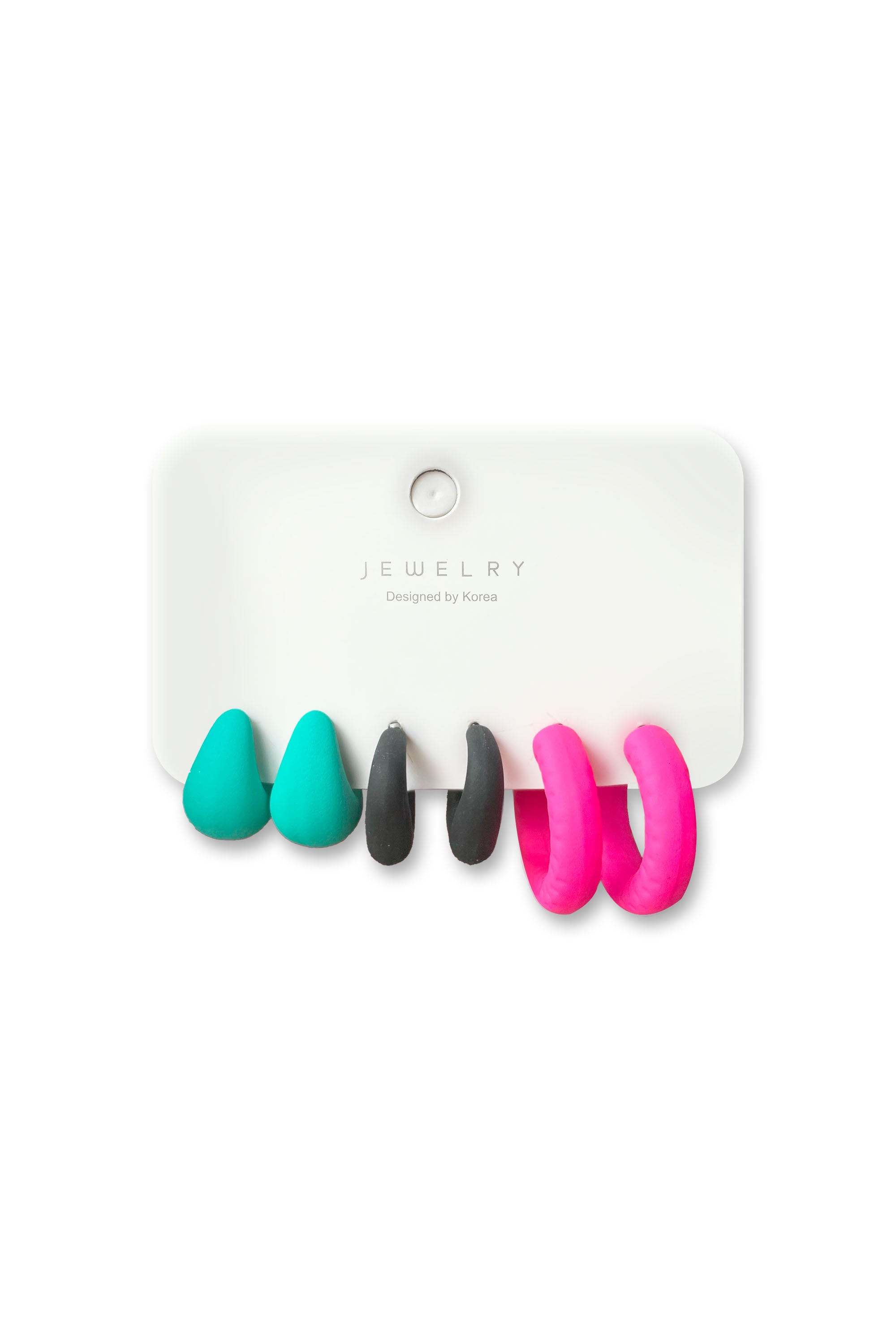 Teal, Charcoal & Pink Hoop Earring Set
