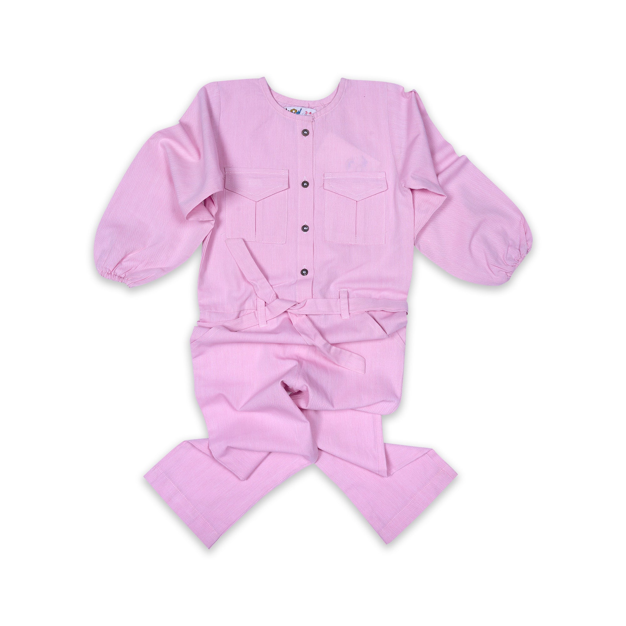 Pink Long Sleeve Jumpsuit with Tie Waist