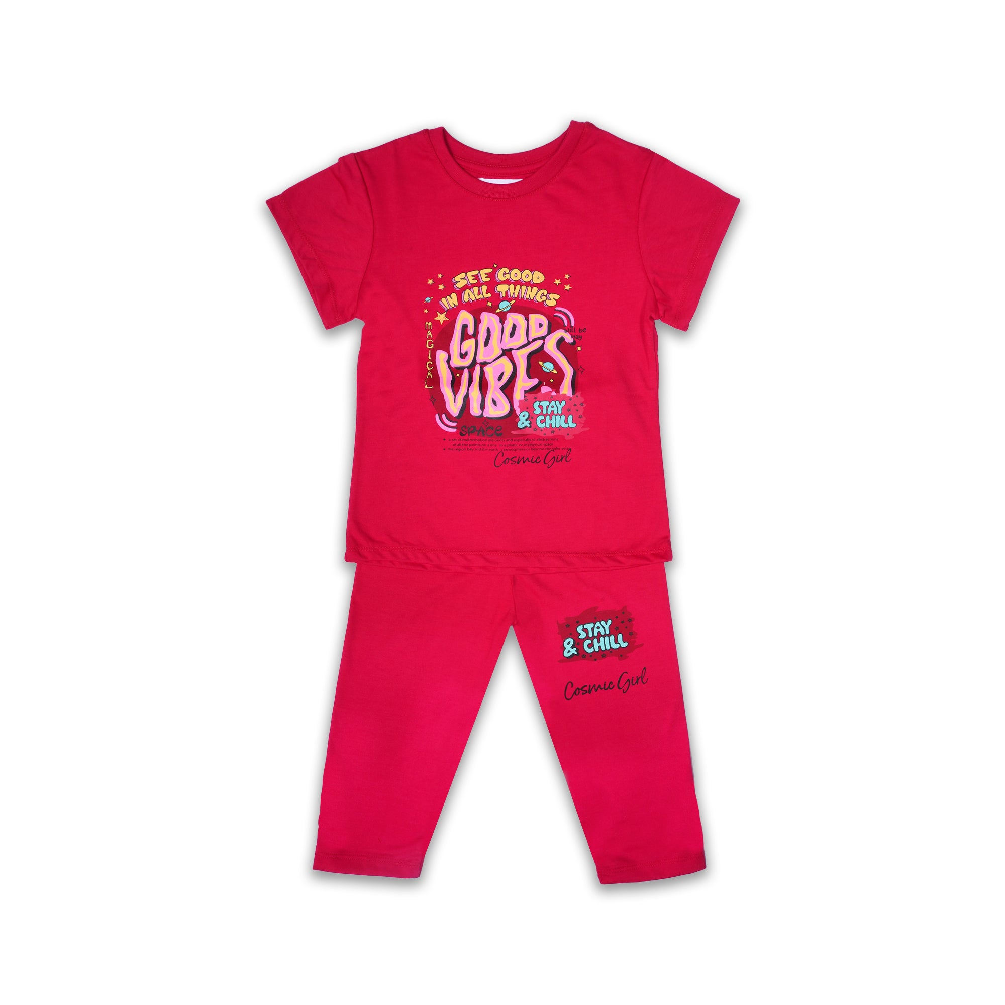 "Good Vibes" Red Pajama Set with Graphic Print