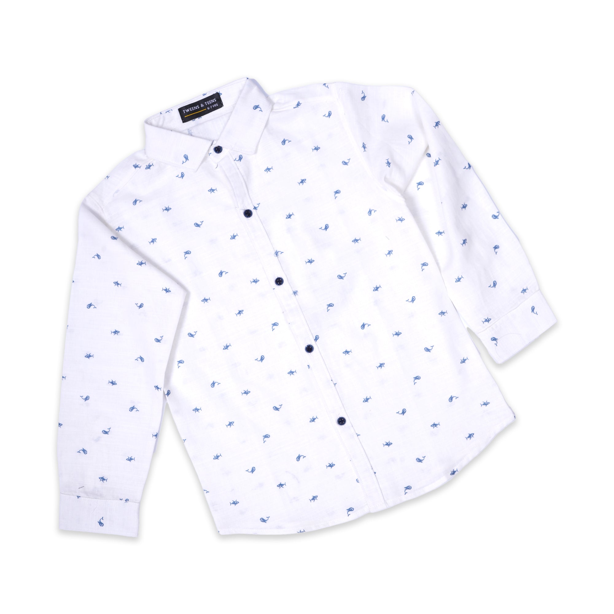 Boys' White Printed Long Sleeve Shirt