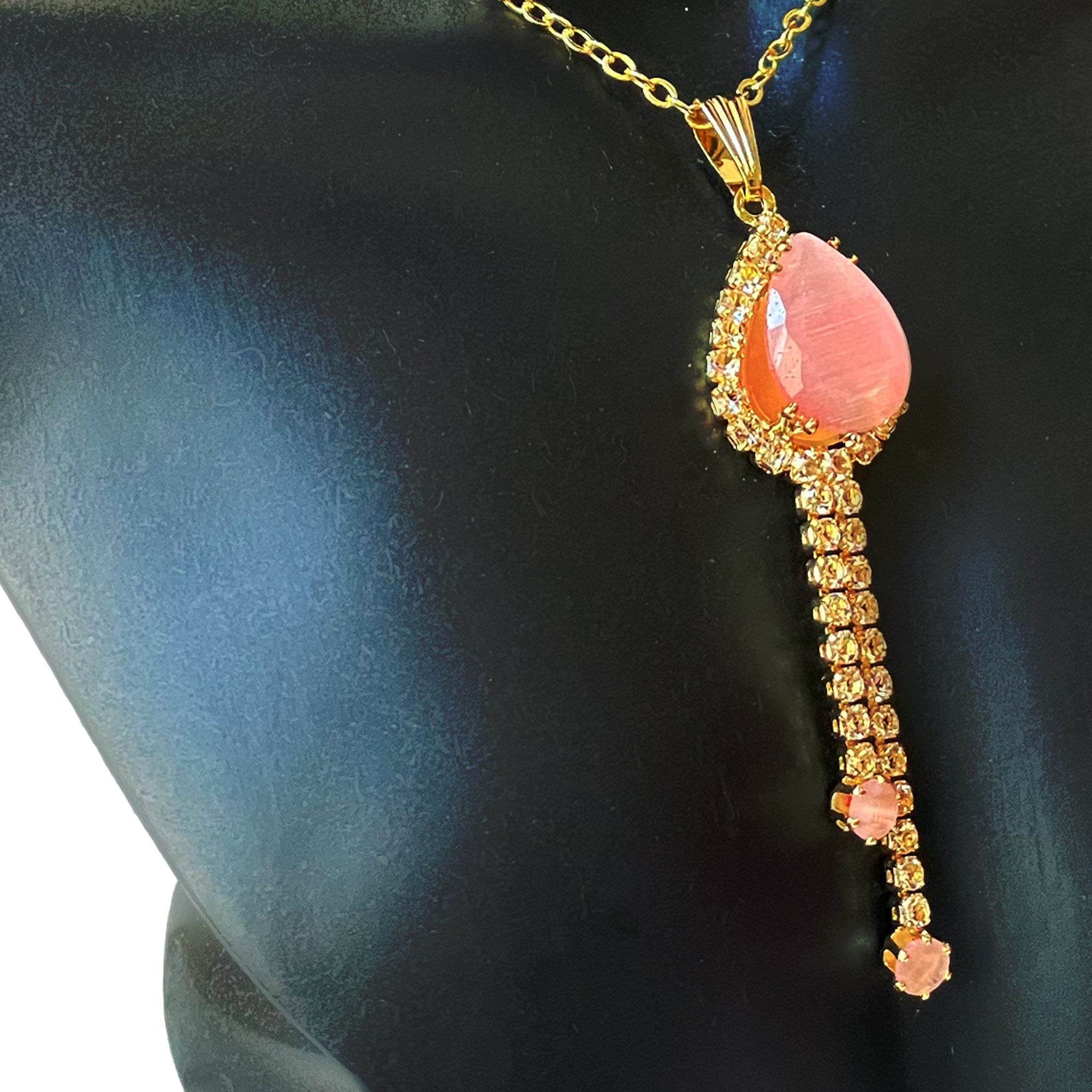 Earring and Necklace Glistening Rose Quartz Cascade Jewelry Set