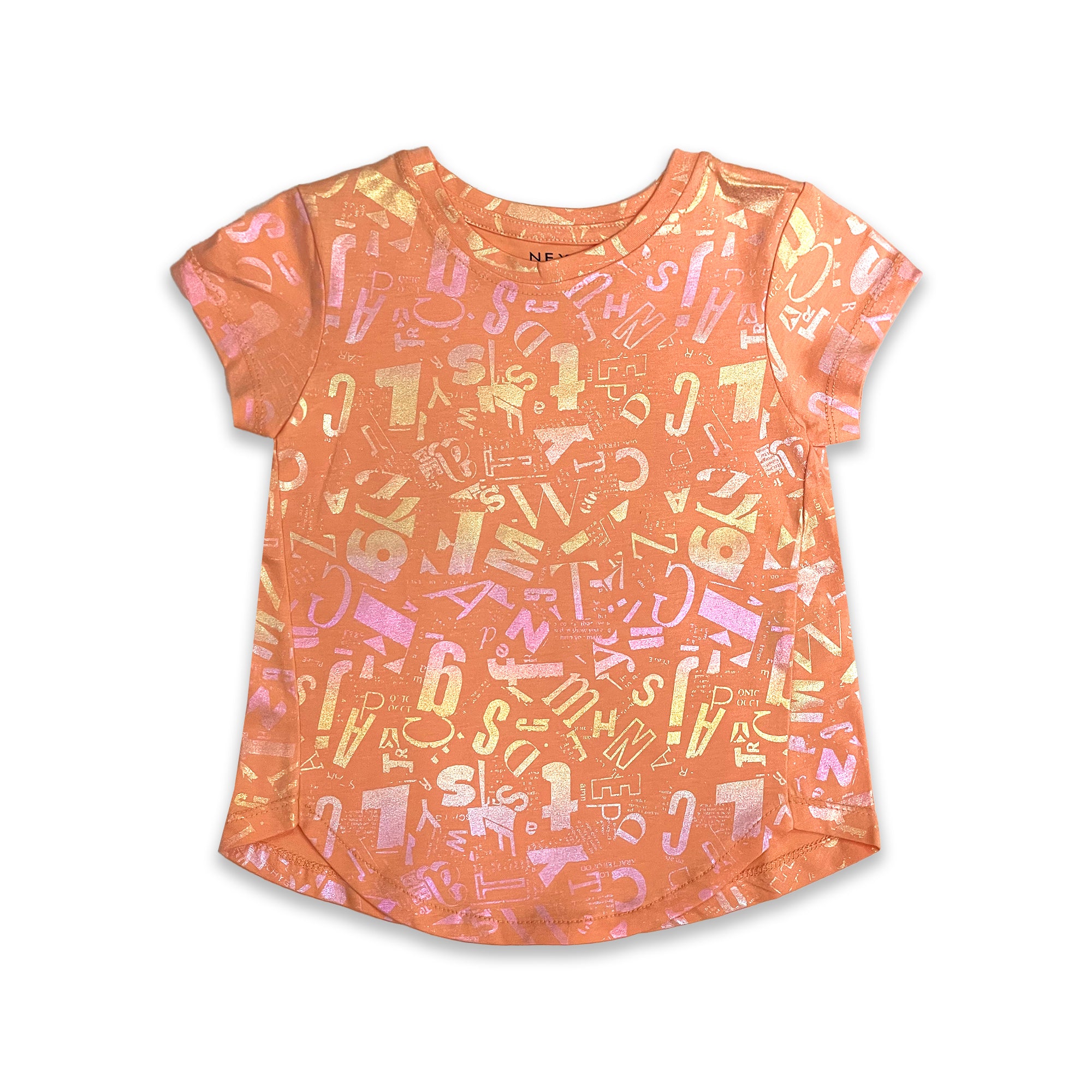 Girls' Iridescent Orange & Pink Alphabet Print T-Shirt