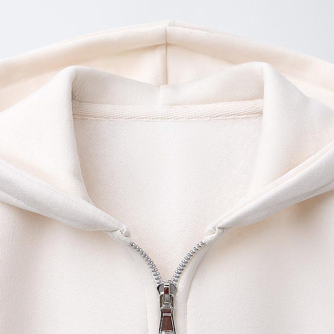 Cozy Oversized Fleece Zip-Up Hoodie in Cream