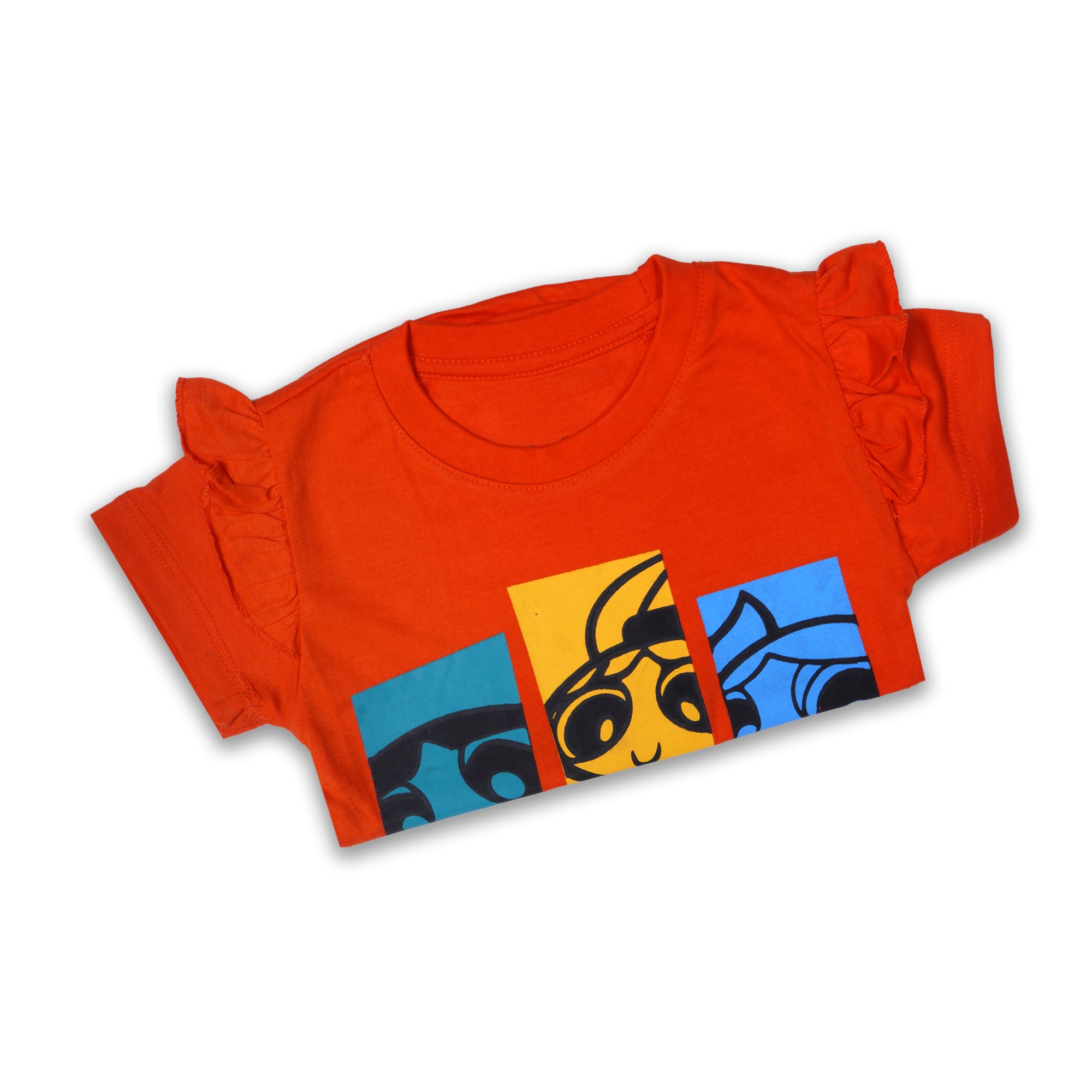 Powerpuff Girls Girls' orange Graphic T-Shirt with Ruffled Sleeves