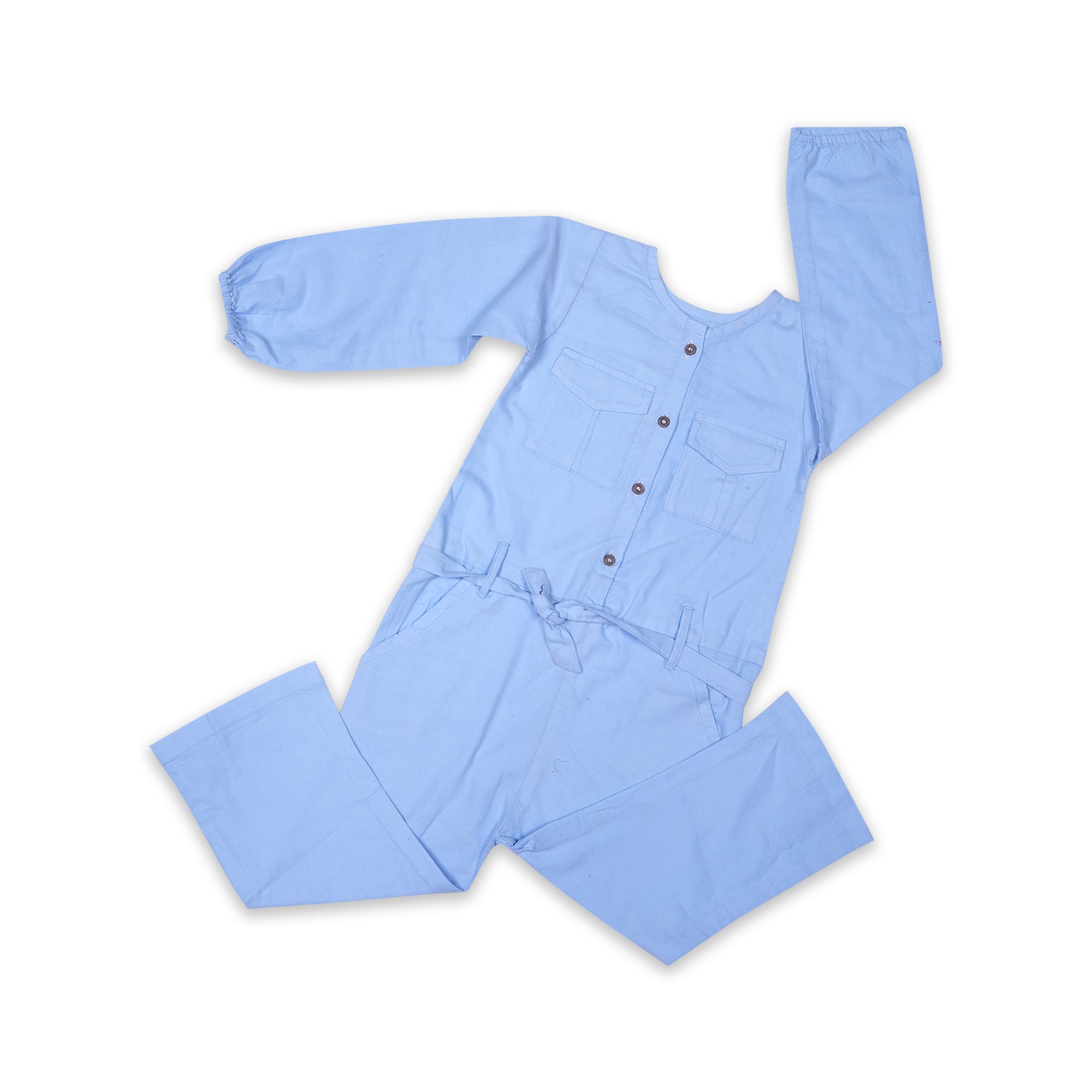 Asymmetrical Light Blue Jumpsuit with Tie Waist