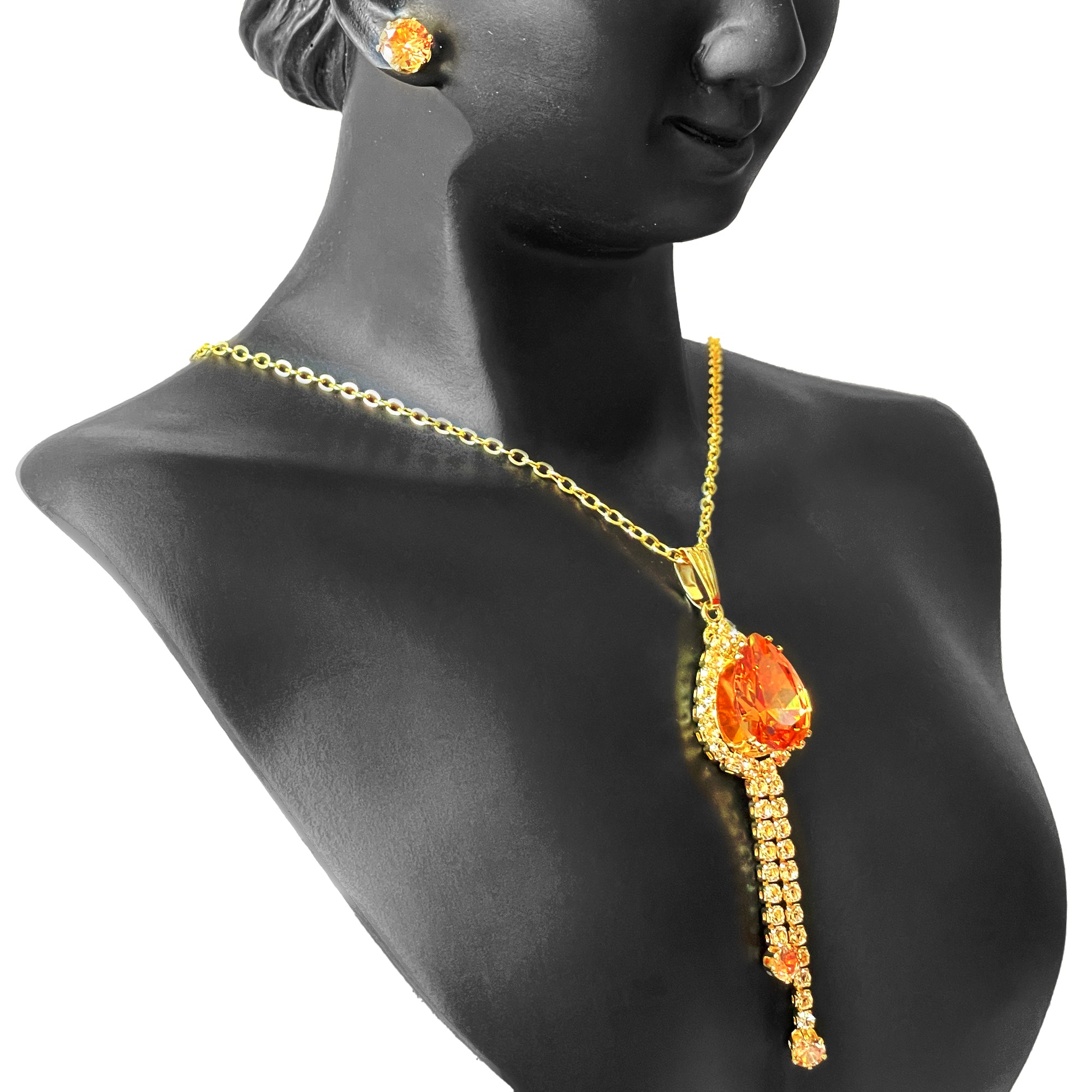 Earring and Necklace Radiant Amber Crystal Cascade Jewelry Set