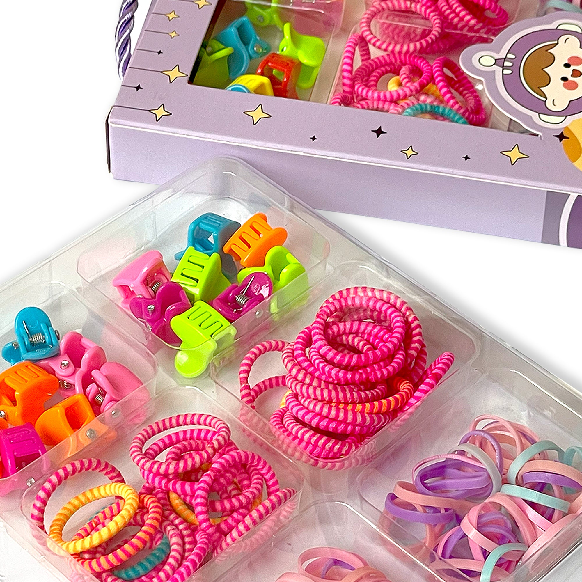 Colorful Hair Accessory Kit for Children in Purple Star Box