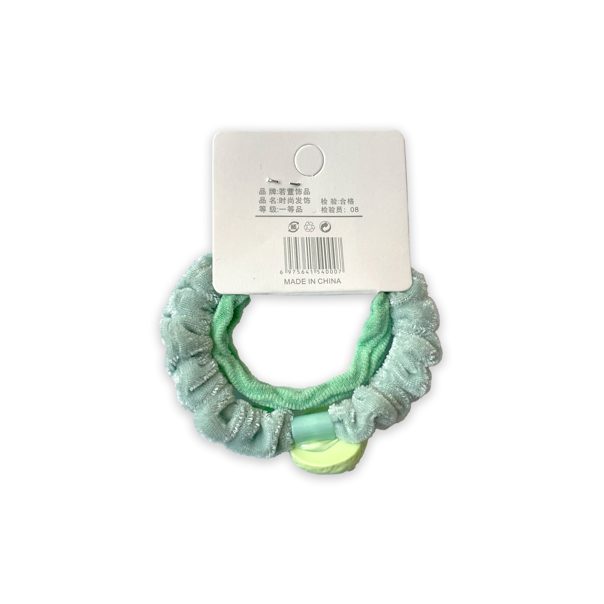 Mint Green Ruffled Fabric Hair Scrunchie with Cute Charms