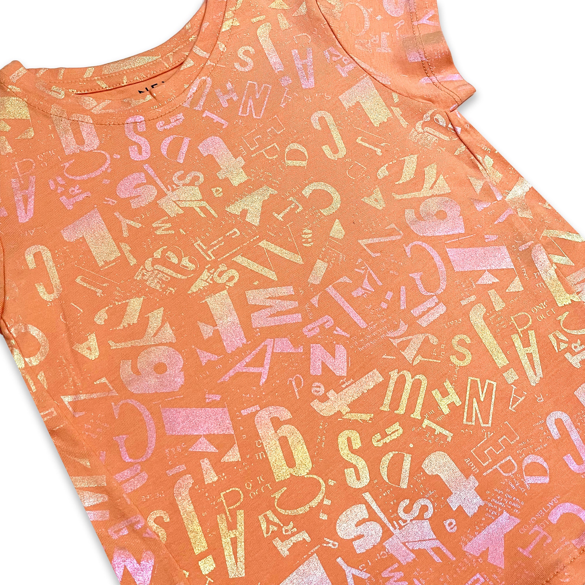 Girls' Iridescent Orange & Pink Alphabet Print T-Shirt