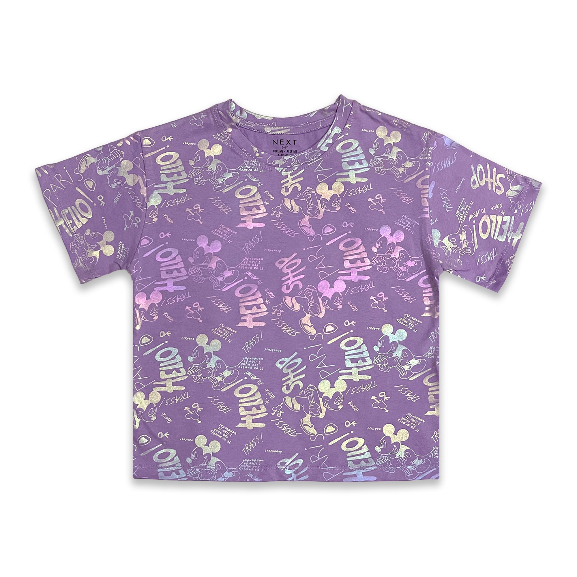 Girls' Lilac "Hello" & "Shop" Iridescent Print Crop Top