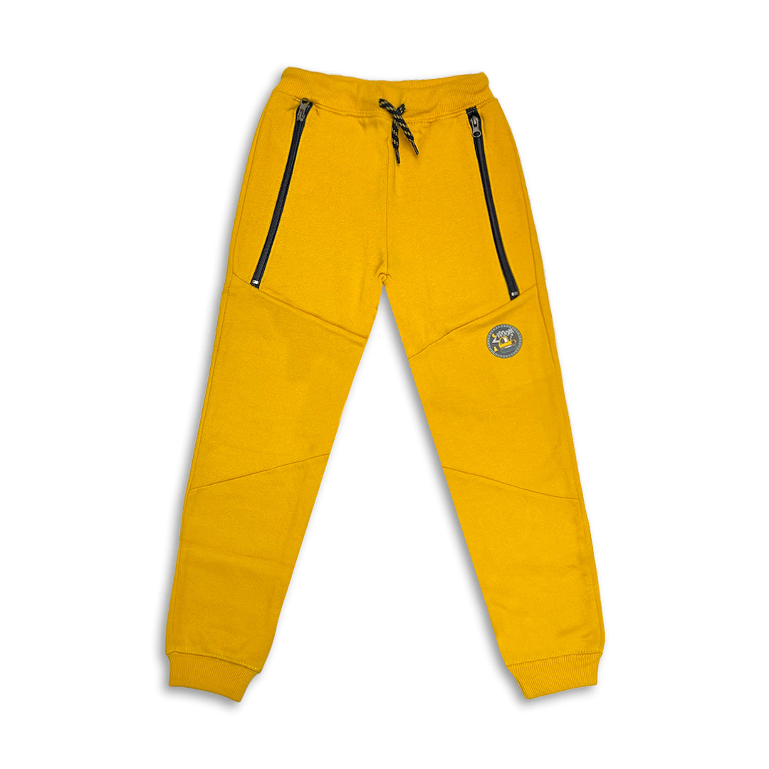 Kids' Mustard Yellow  Branded Fleece Jogger Sweatpants with Zip Pockets