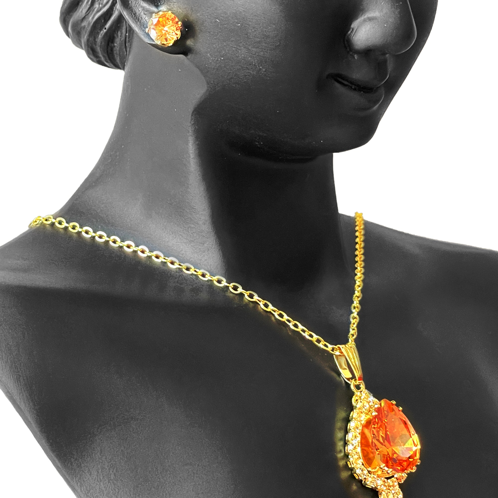Earring and Necklace Radiant Amber Crystal Cascade Jewelry Set