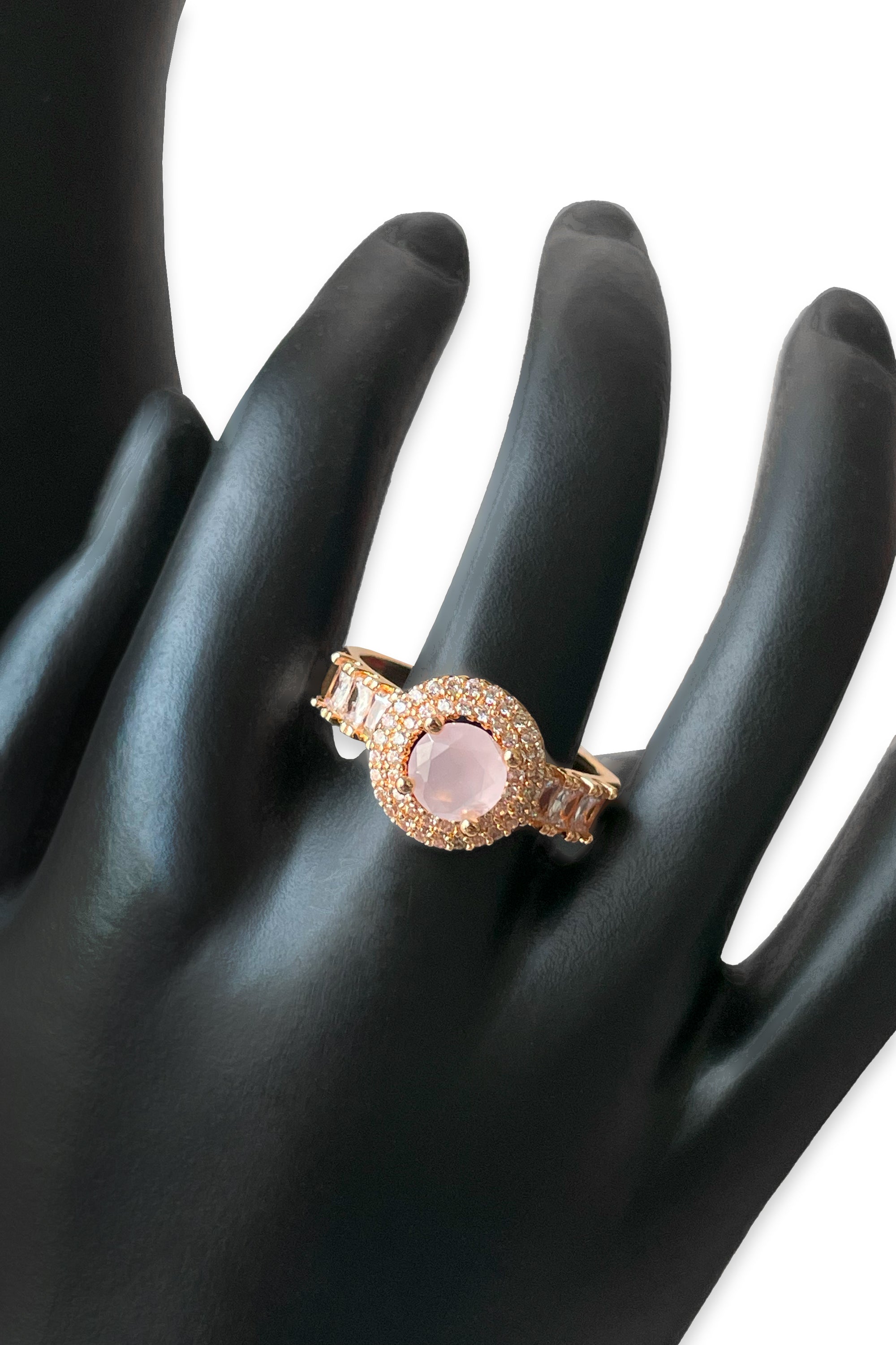 Rose Gold-Tone Halo Ring with Blush Pink Center Stone & Crystal Accents