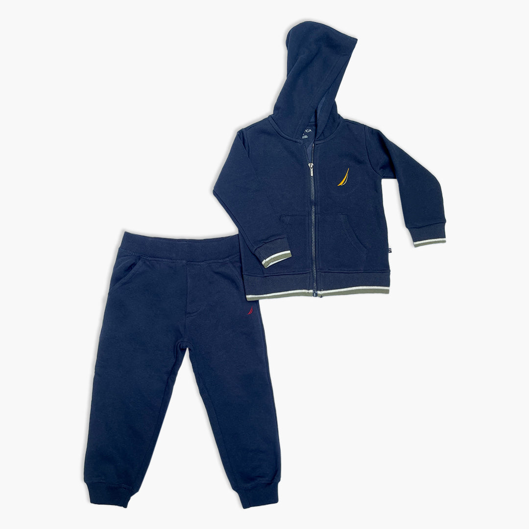 Nautica Kids' Navy Blue Zip-Up Hoodie & Jogger Tracksuit Set | Classic Fleece Co-ord