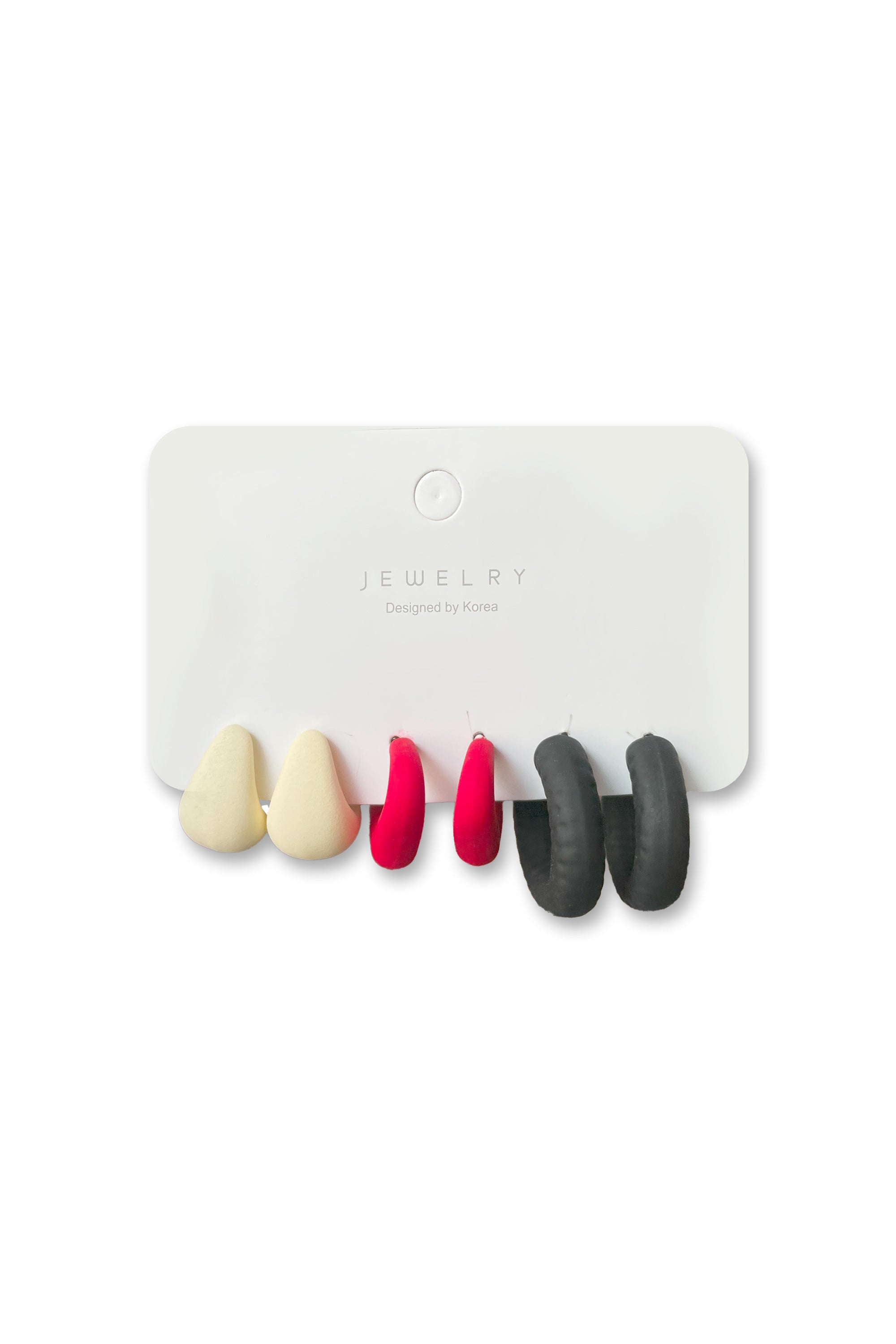 Cream, Crimson & Charcoal Hoop Earring Set