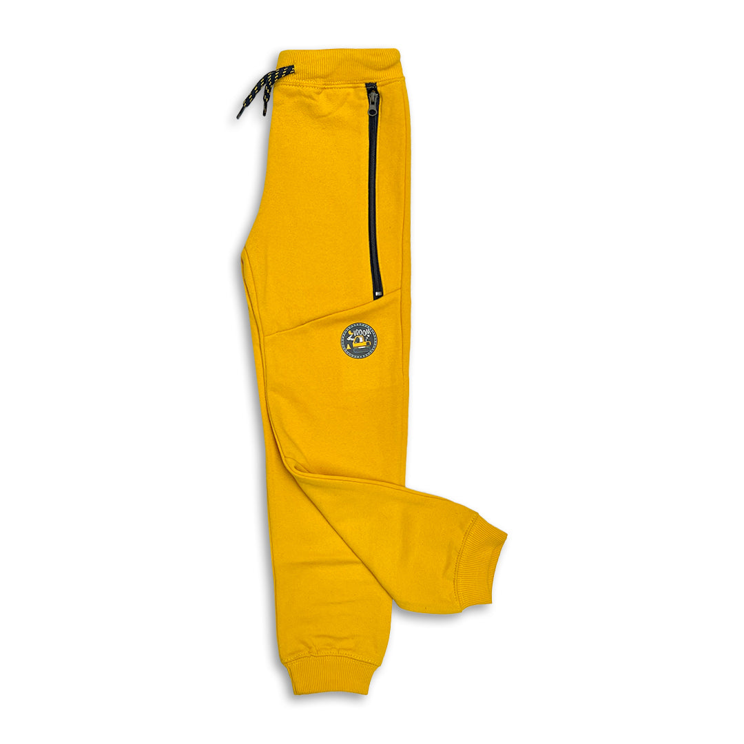 Kids' Mustard Yellow  Branded Fleece Jogger Sweatpants with Zip Pockets