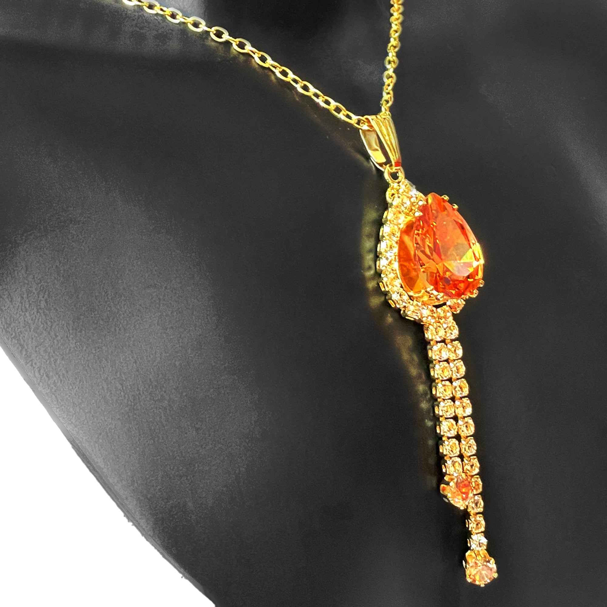 Earring and Necklace Radiant Amber Crystal Cascade Jewelry Set
