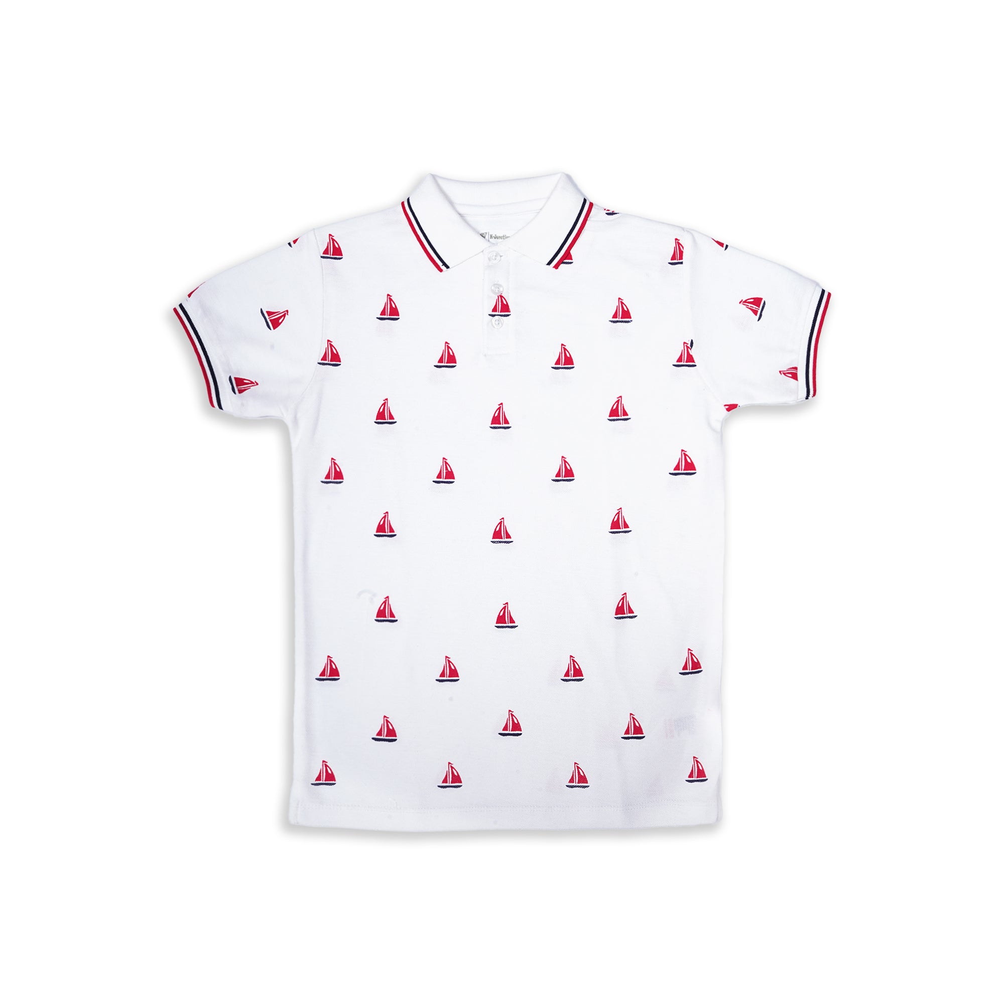 Boys' White Polo Shirt with Sailboat Print
