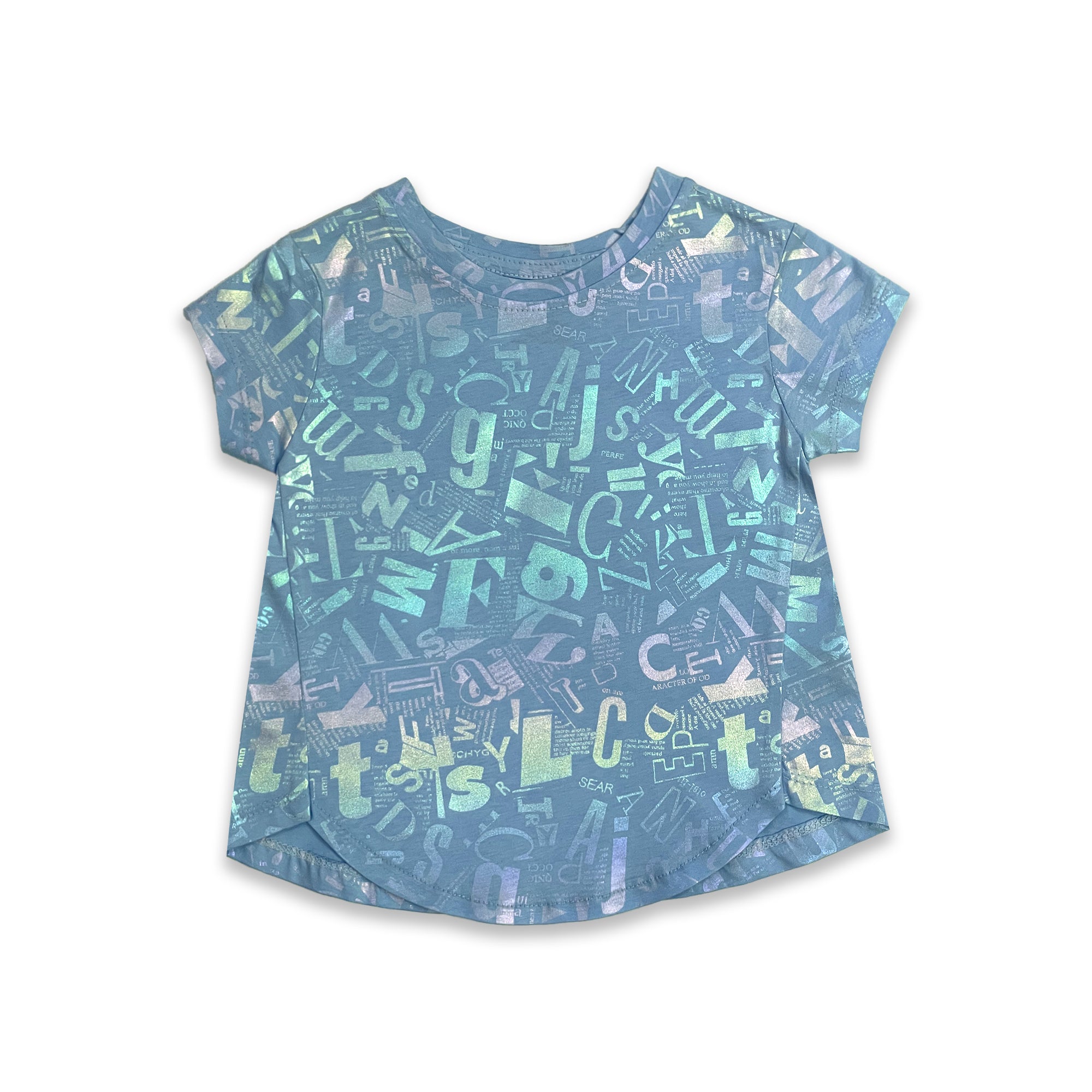 Kids' Iridescent Blue & Green Alphabet Print T-Shirt