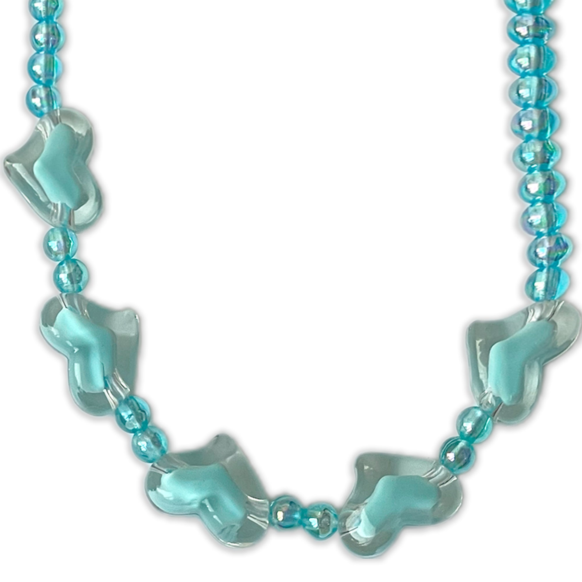 Children's Blue Beaded Necklace and Bracelet Set with Butterfly Charms