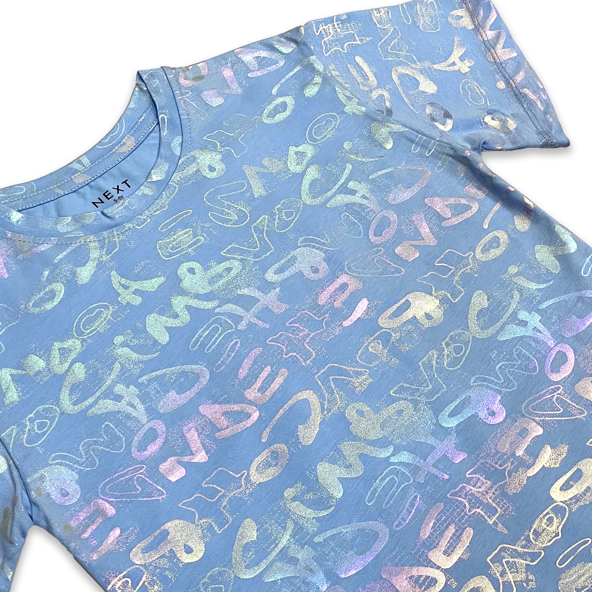 Kids' Iridescent Blue & Green Alphabet Print T-Shirt