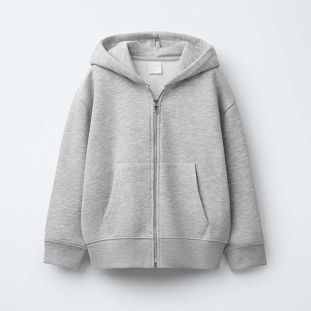Everyday Essential Grey Melange Full-Zip Hoodie