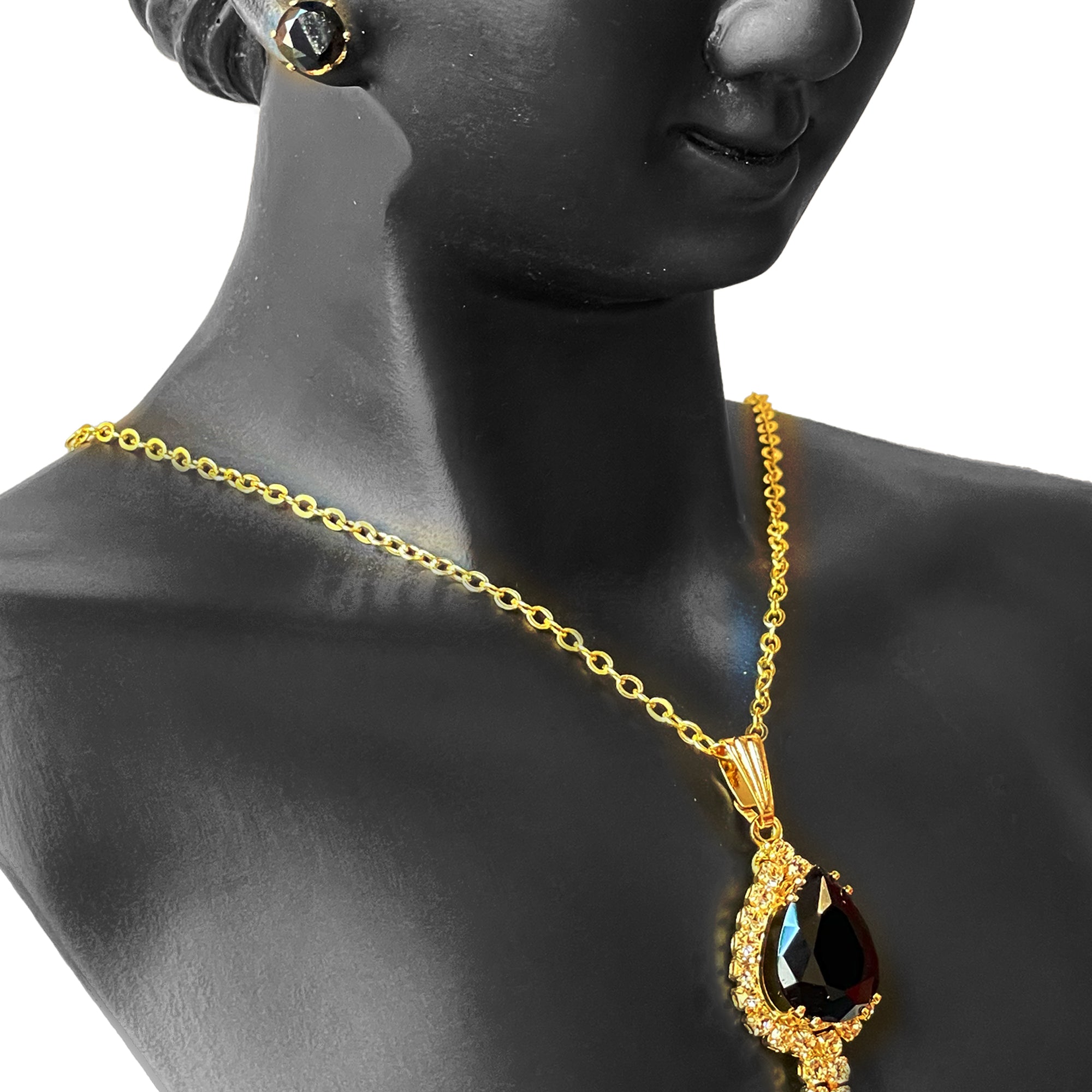 Earring and Necklace Midnight black Elegance - Garnet Crystal Cascade Jewelry Set