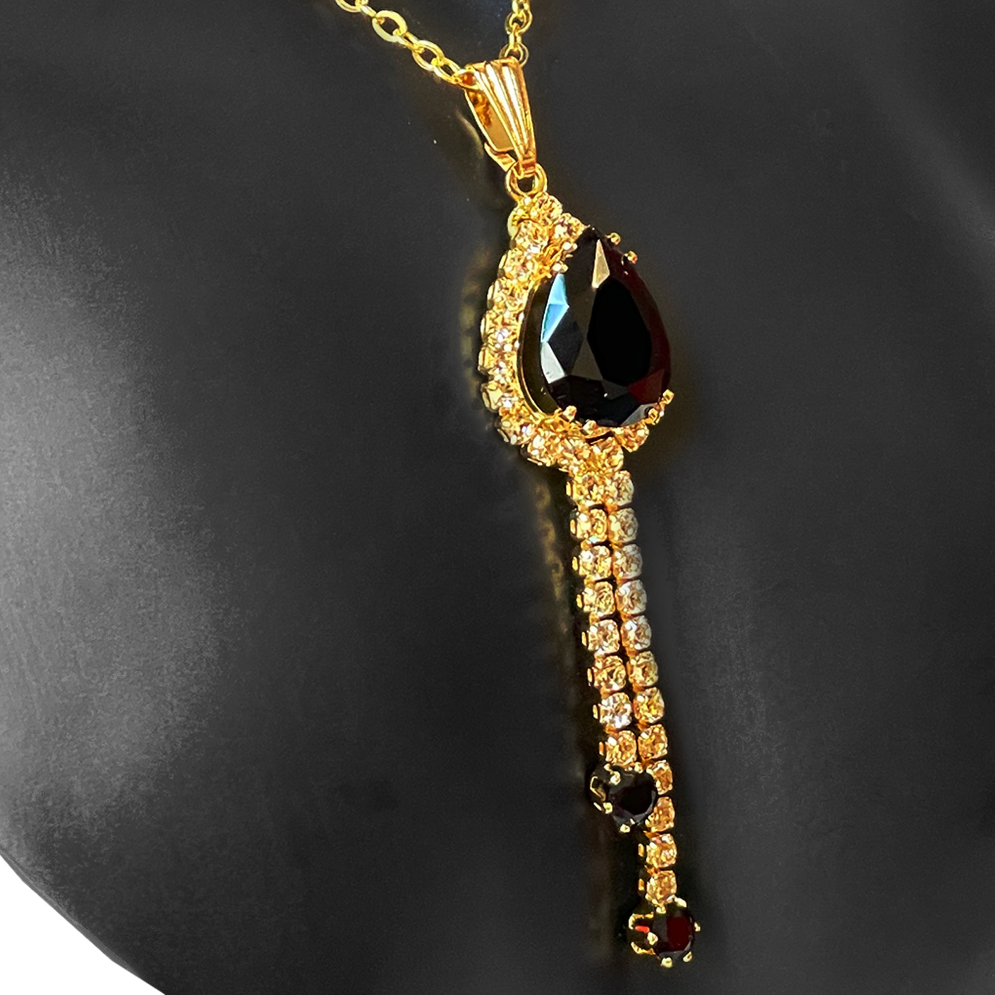 Earring and Necklace Midnight black Elegance - Garnet Crystal Cascade Jewelry Set