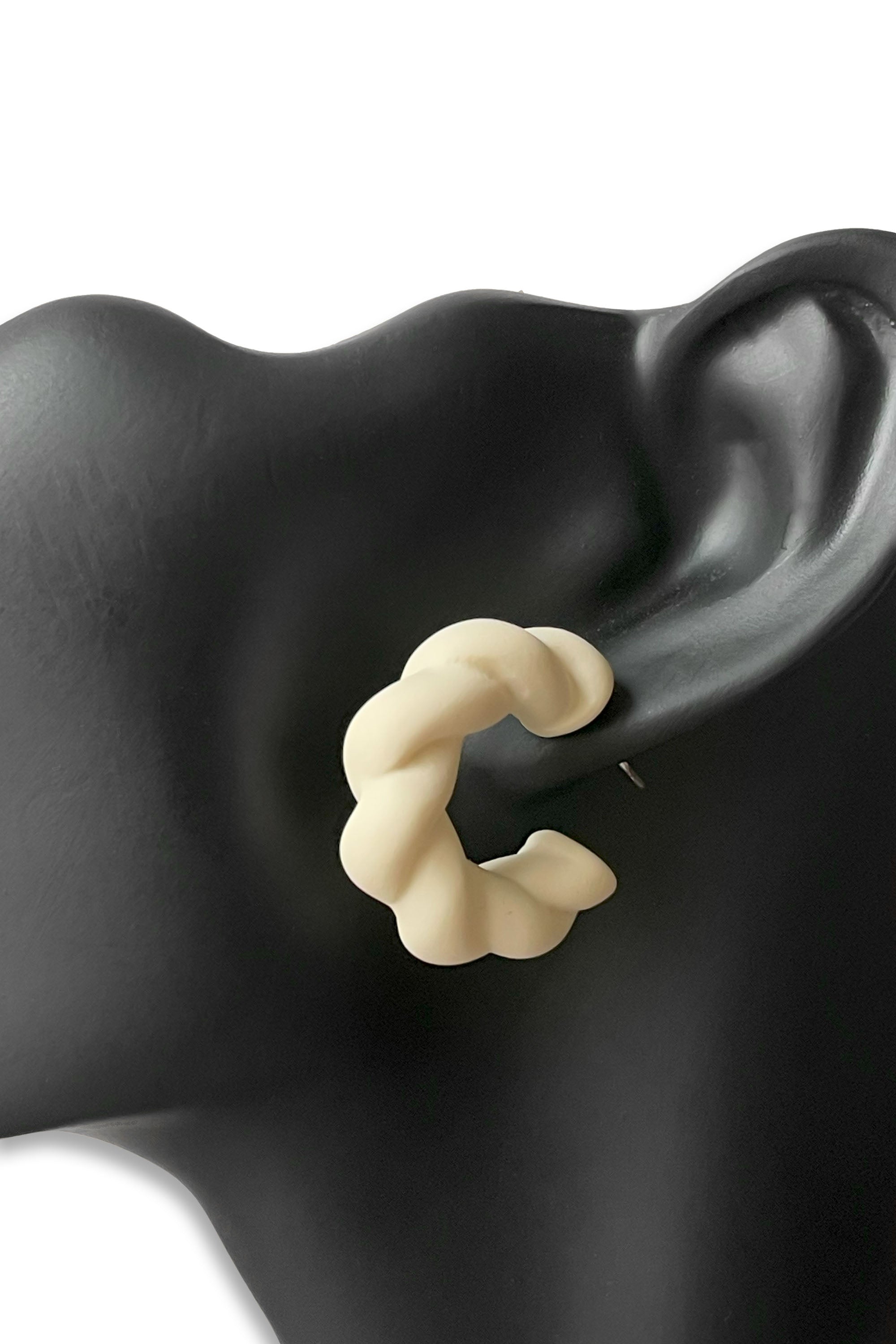 Cream Ceramic Twist Earrings