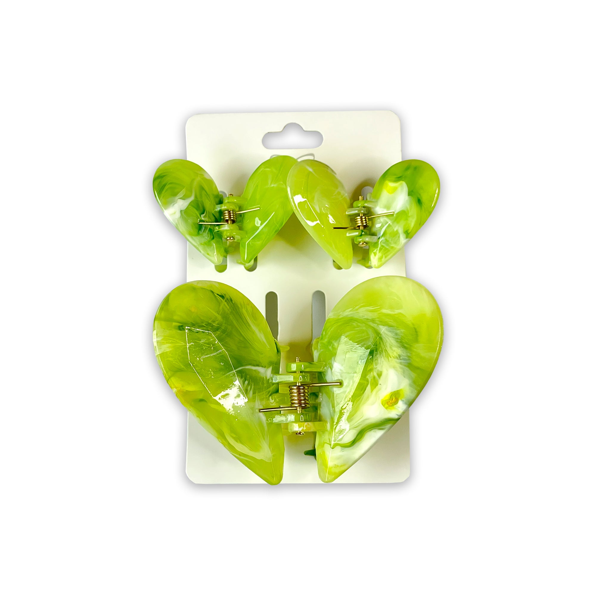 Set of Three Marbled Green & White Heart-Shaped Hair Claws
