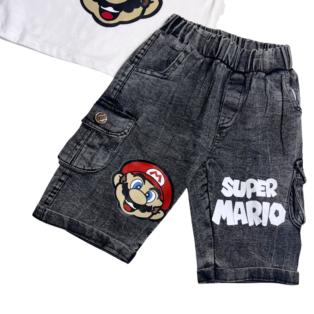 Boys Half Sleeves 2 Piece Suit (Super Mario - White)