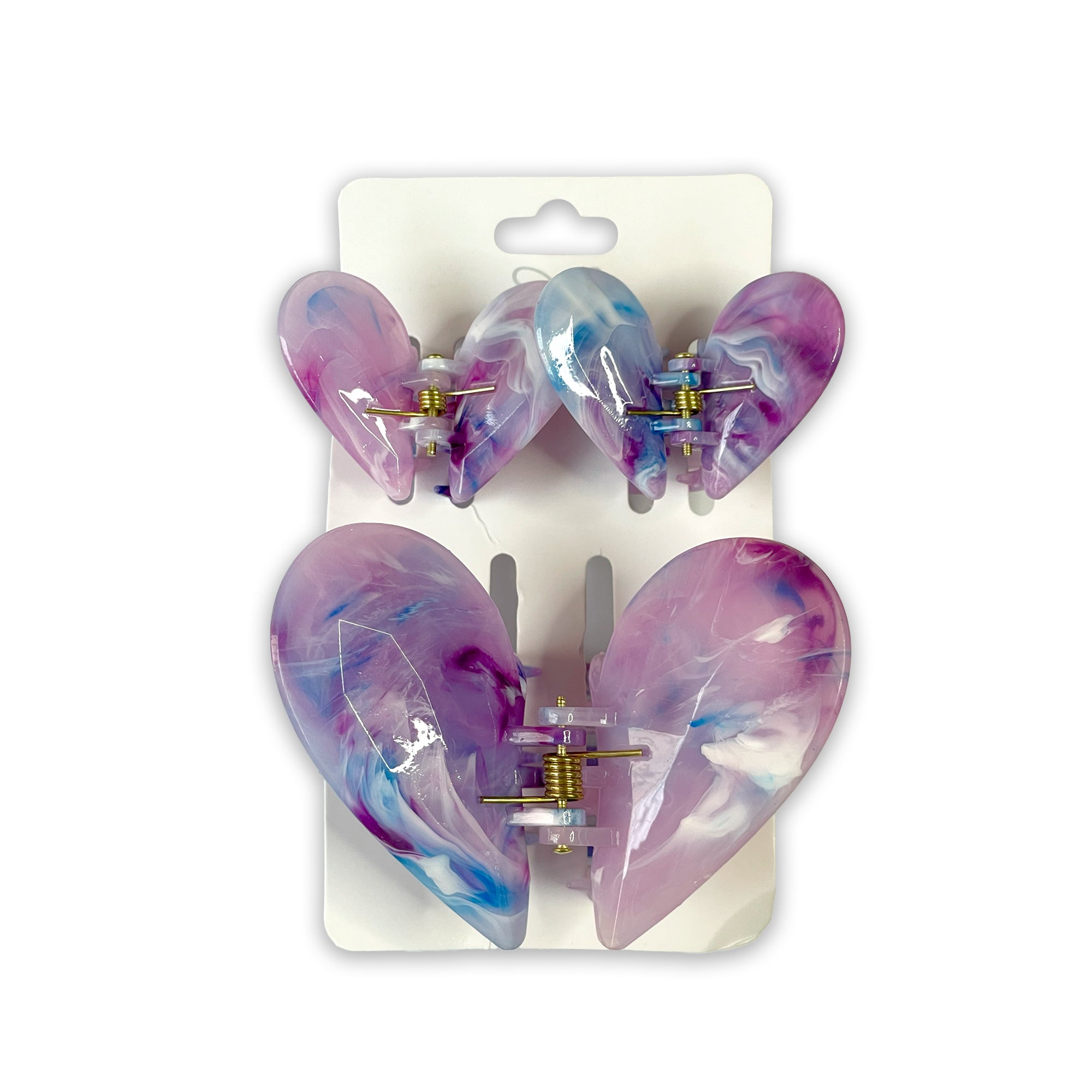 Set of Three Purple Marbled Heart-Shaped Hair Claws